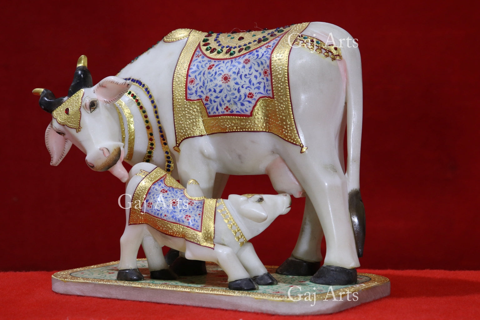 Rajasthan White Marble Cow &amp; Calf Statue | 12 Inch