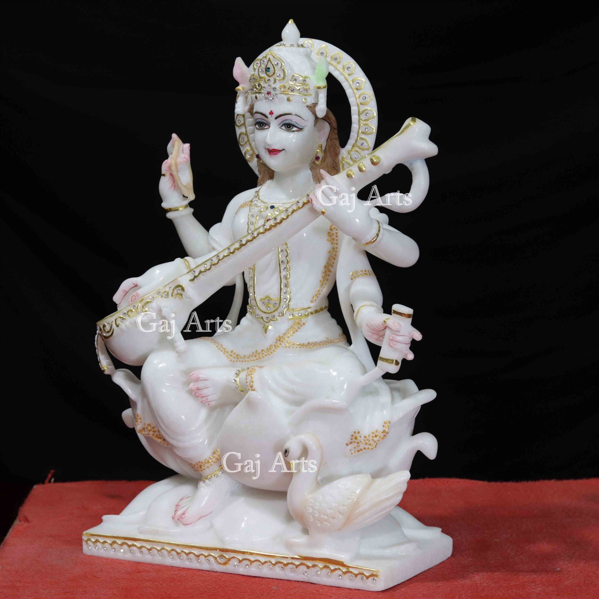 White Marble Saraswati Idol | 18 Inch