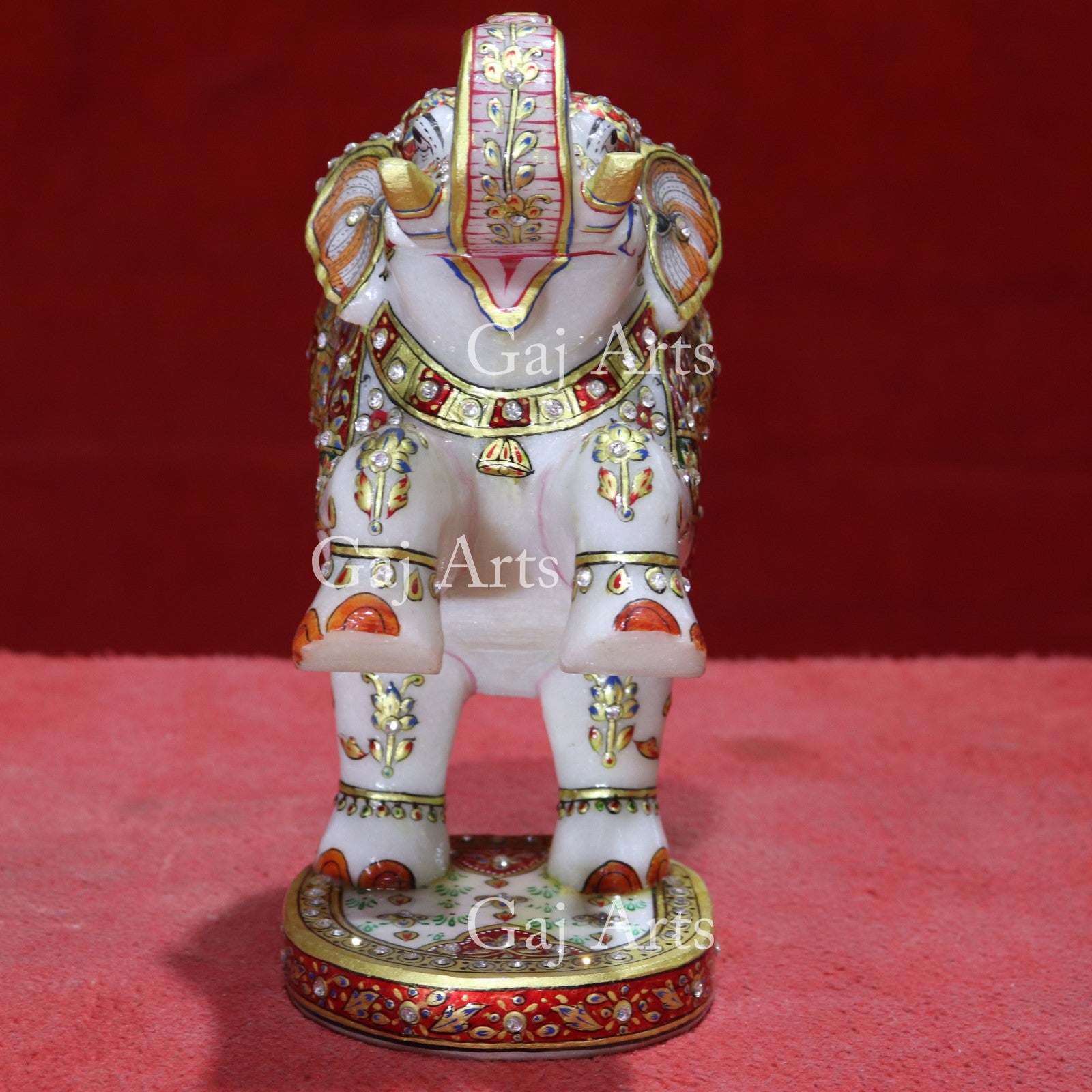 White Marble Meenakari Elephant Statue | 10 Inch