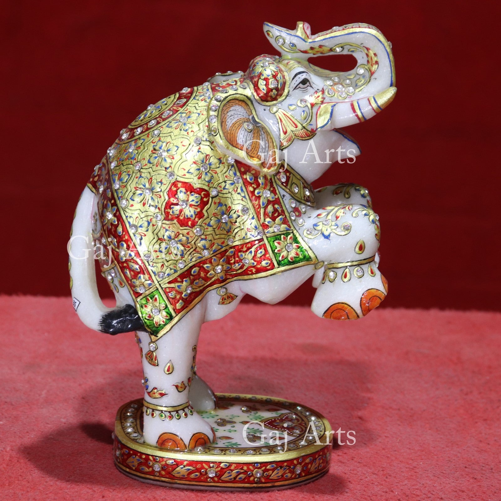 White Marble Meenakari Elephant Statue | 10 Inch
