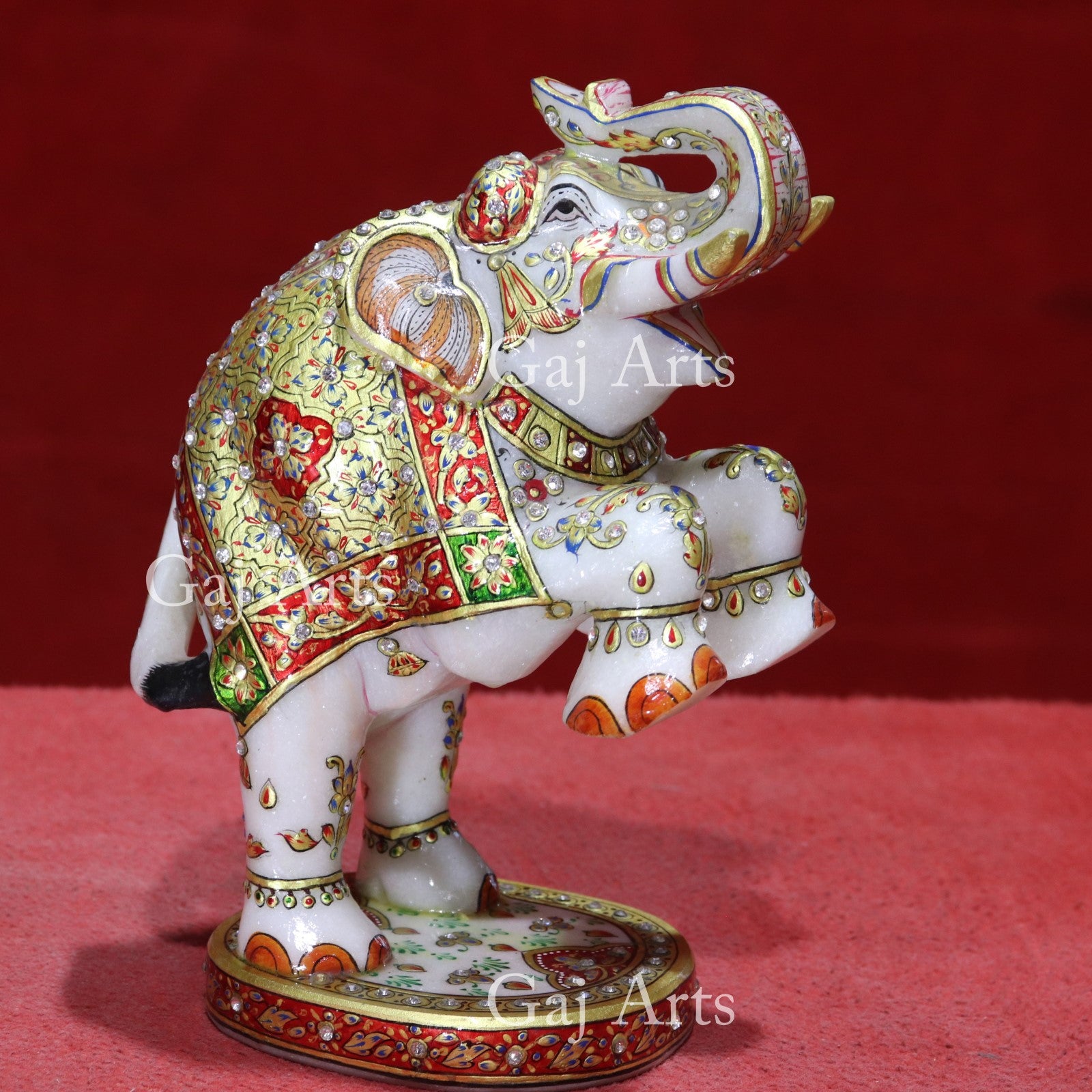 White Marble Meenakari Elephant Statue | 10 Inch