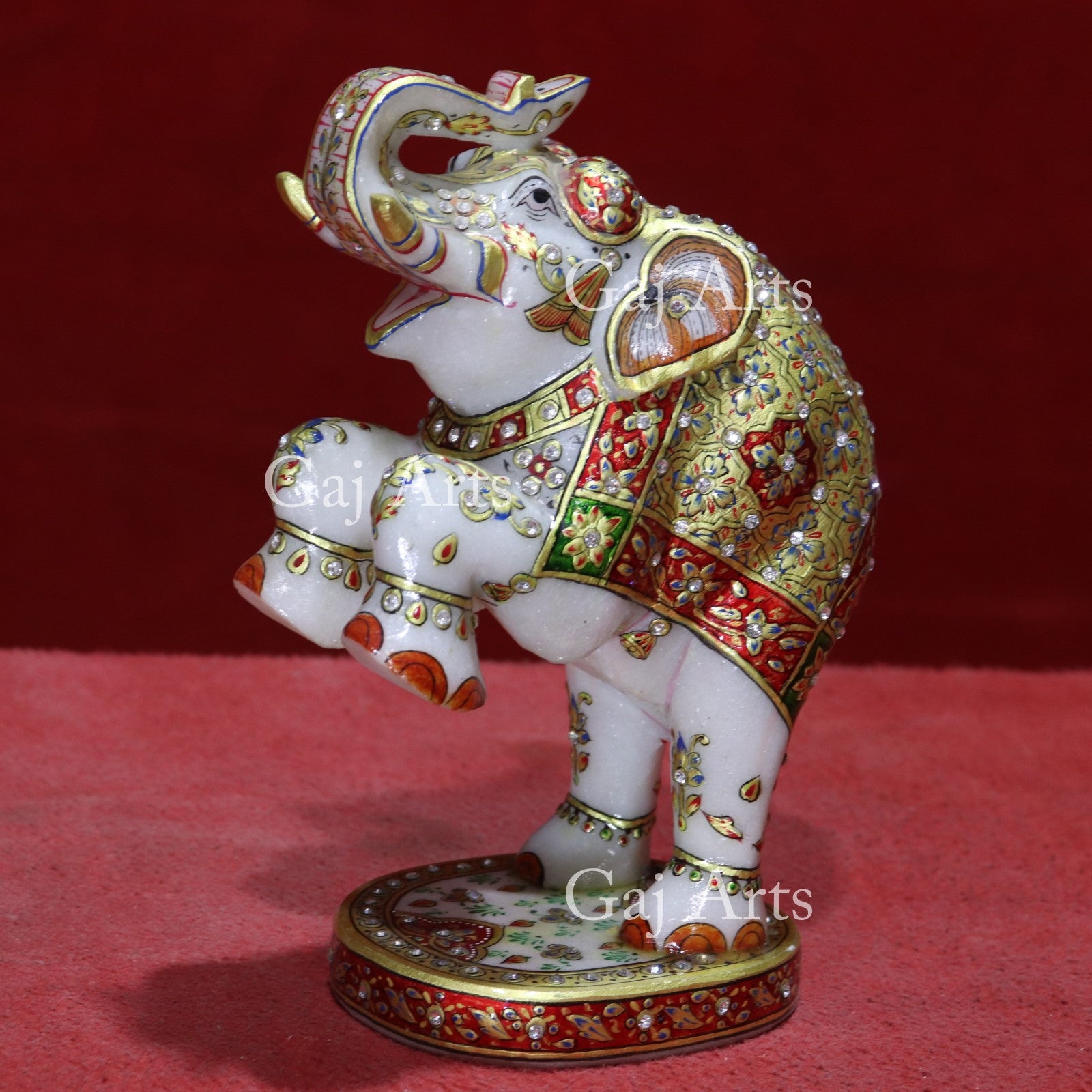White Marble Meenakari Elephant Statue | 10 Inch
