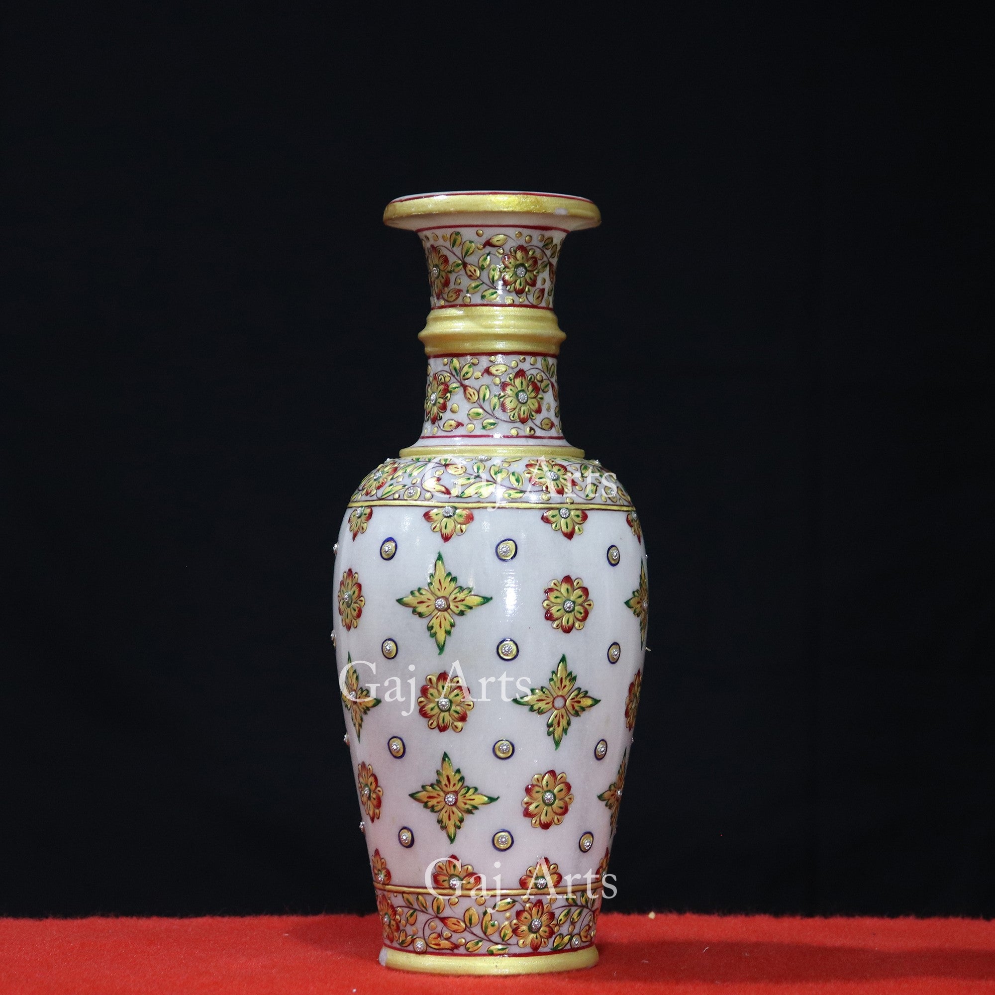 White Marble Flower Leaf Design Vase | 12 Inch