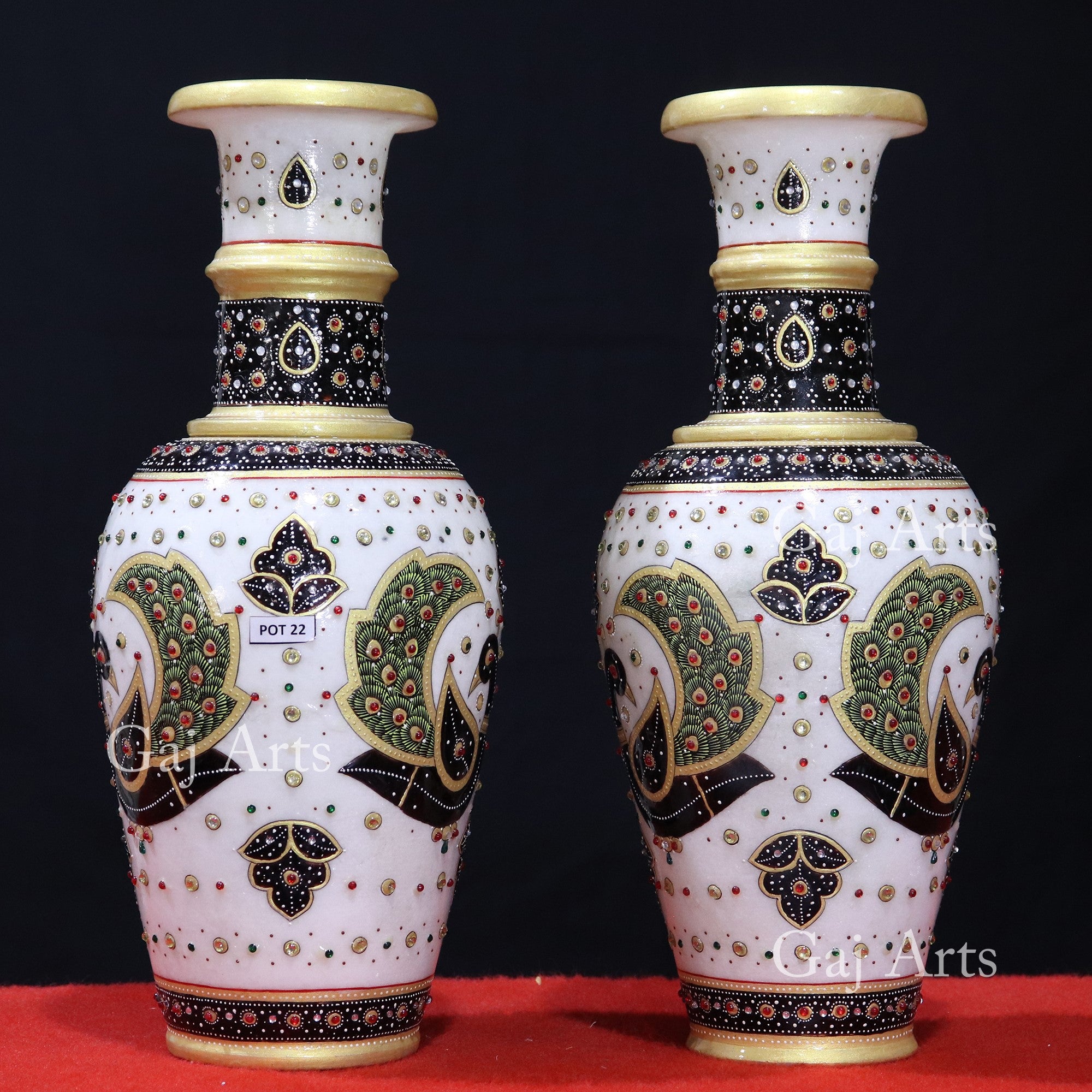 White Marble Peacock Design Vase | 14 Inch
