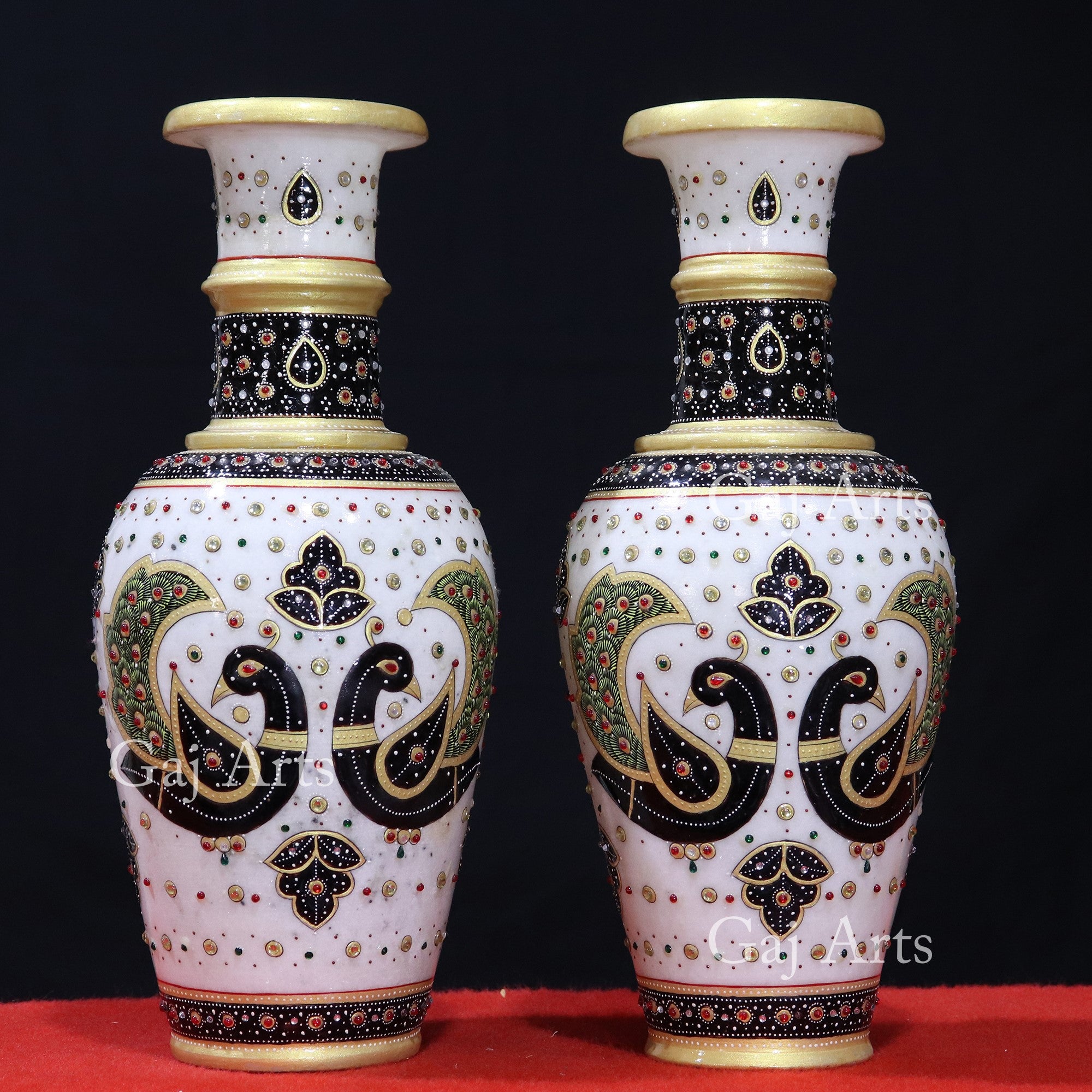 White Marble Peacock Design Vase | 14 Inch