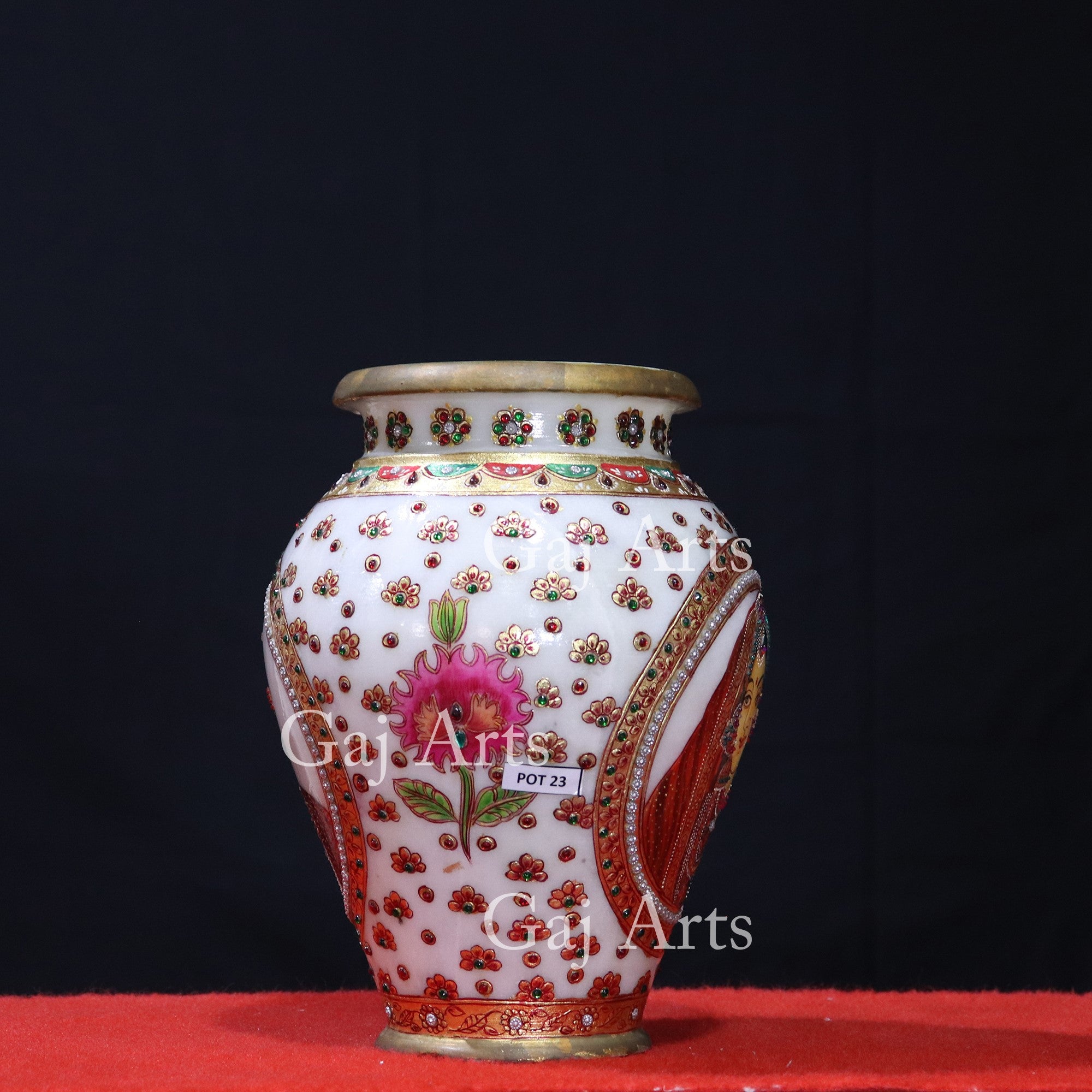Rajasthani Figure Design Marble Vase 14”