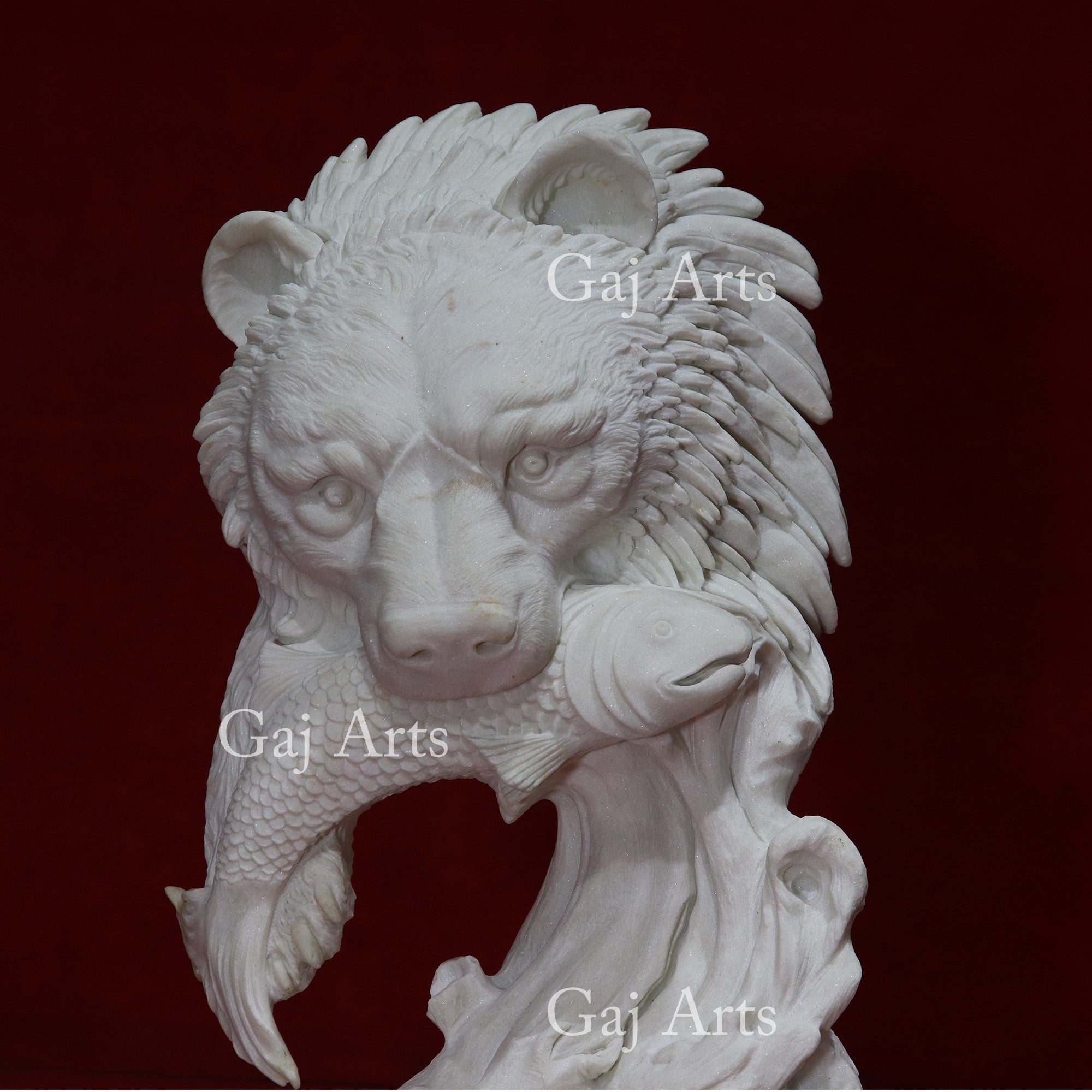 White Marble Bear Face Sculpture | 27
