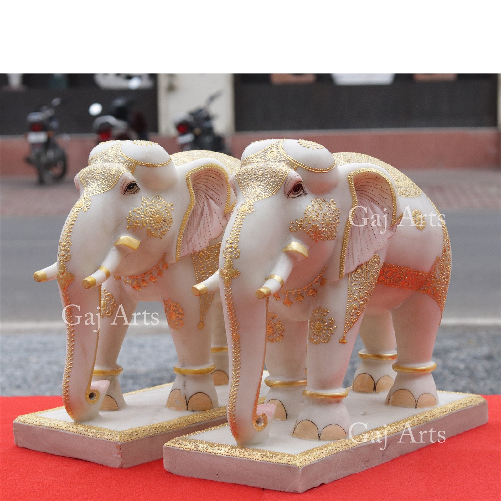 White Makrana Marble Elephant Statue | 15 Inch