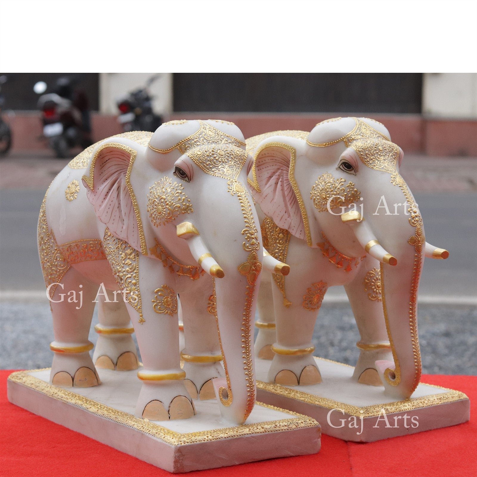 White Makrana Marble Elephant Statue | 15 Inch