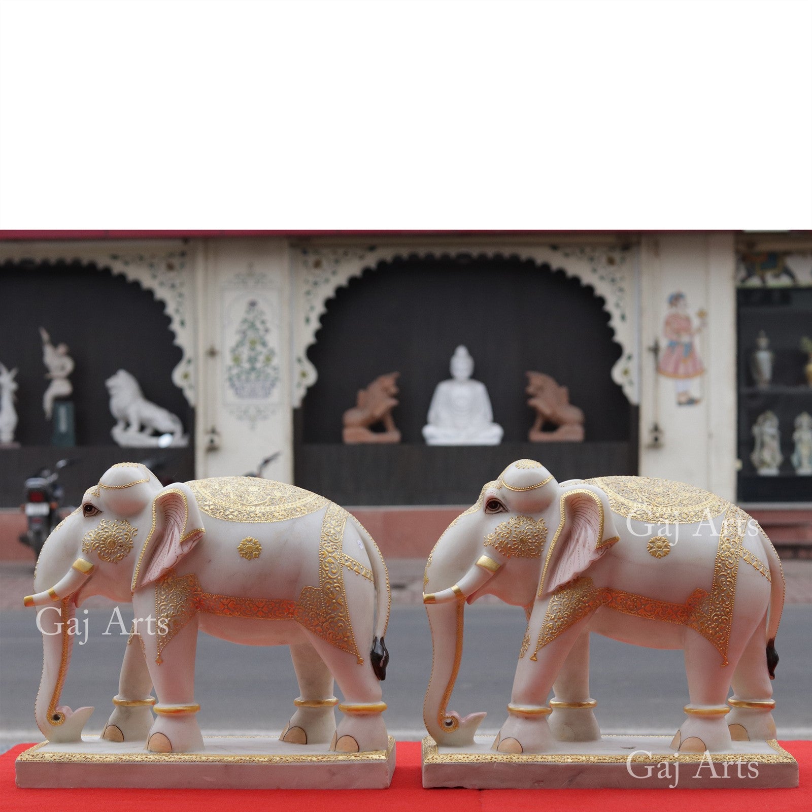 White Makrana Marble Elephant Statue | 15 Inch