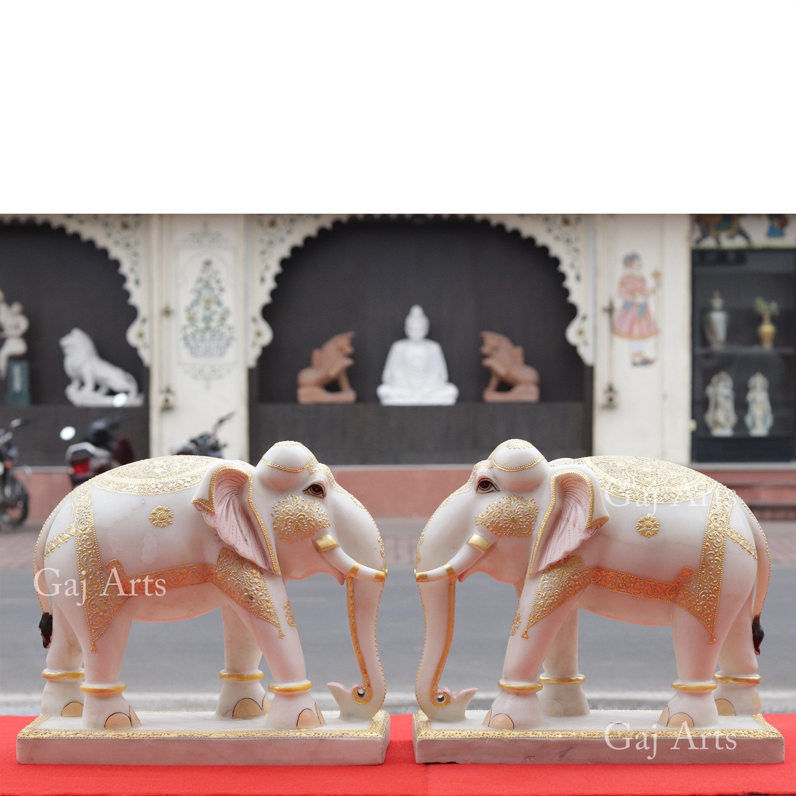 White Makrana Marble Elephant Statue | 15 Inch