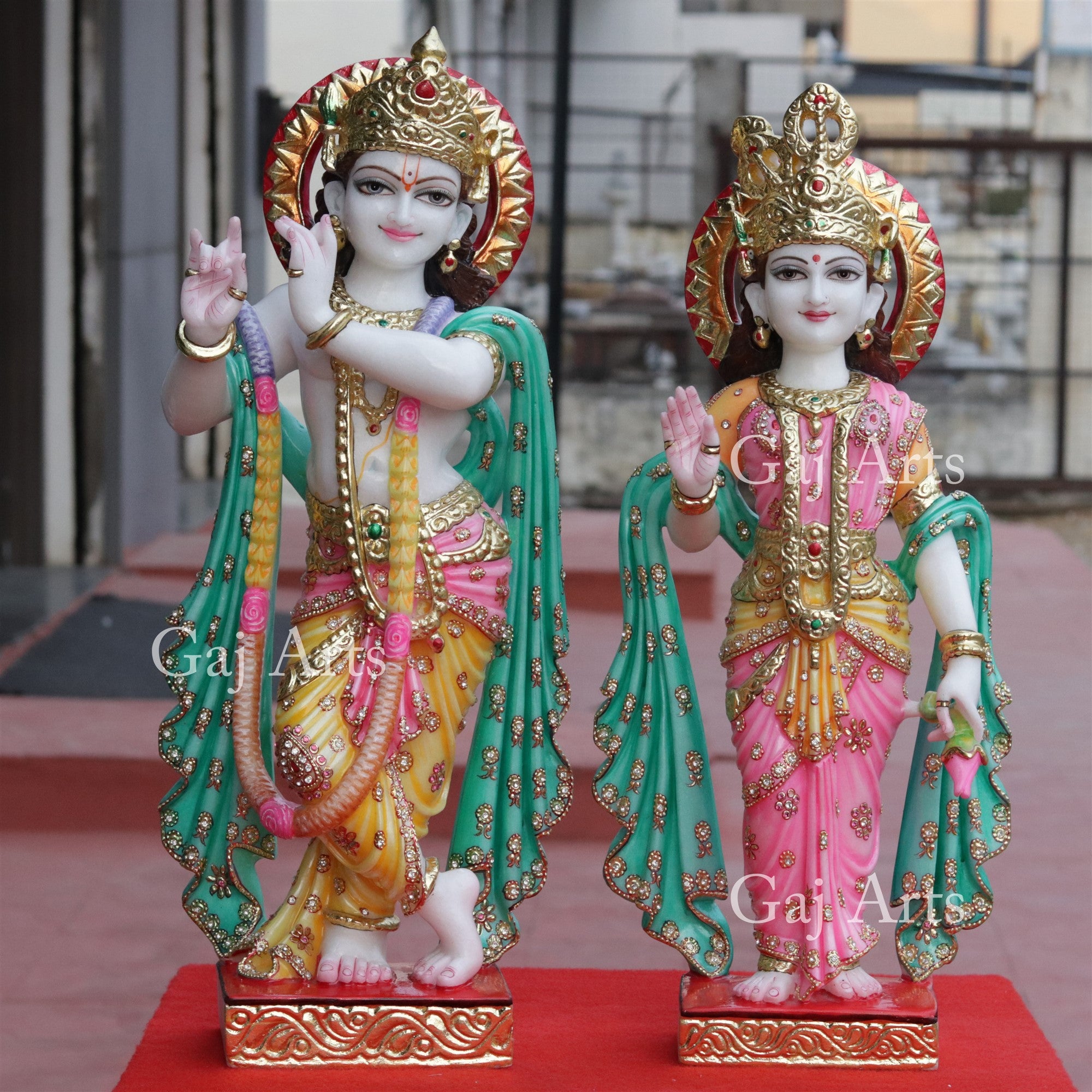 Super White Vietnam Marble Radha Krishna Idol | 27 Inch
