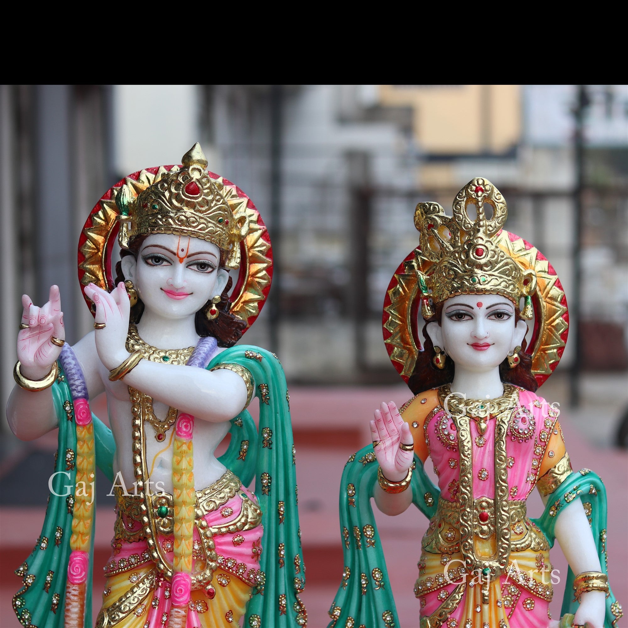 Super White Vietnam Marble Radha Krishna Idol | 27 Inch