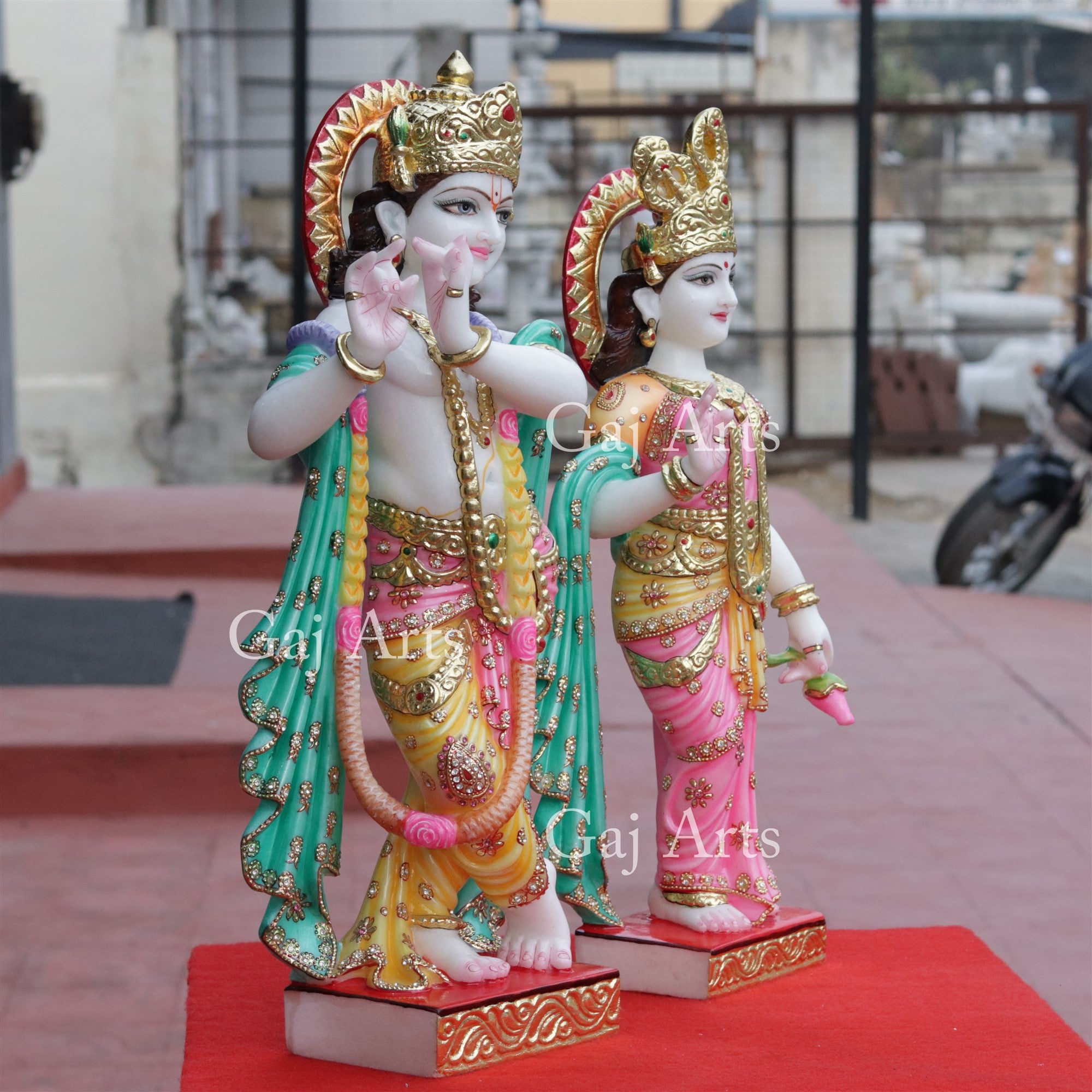 Super White Vietnam Marble Radha Krishna Idol | 27 Inch