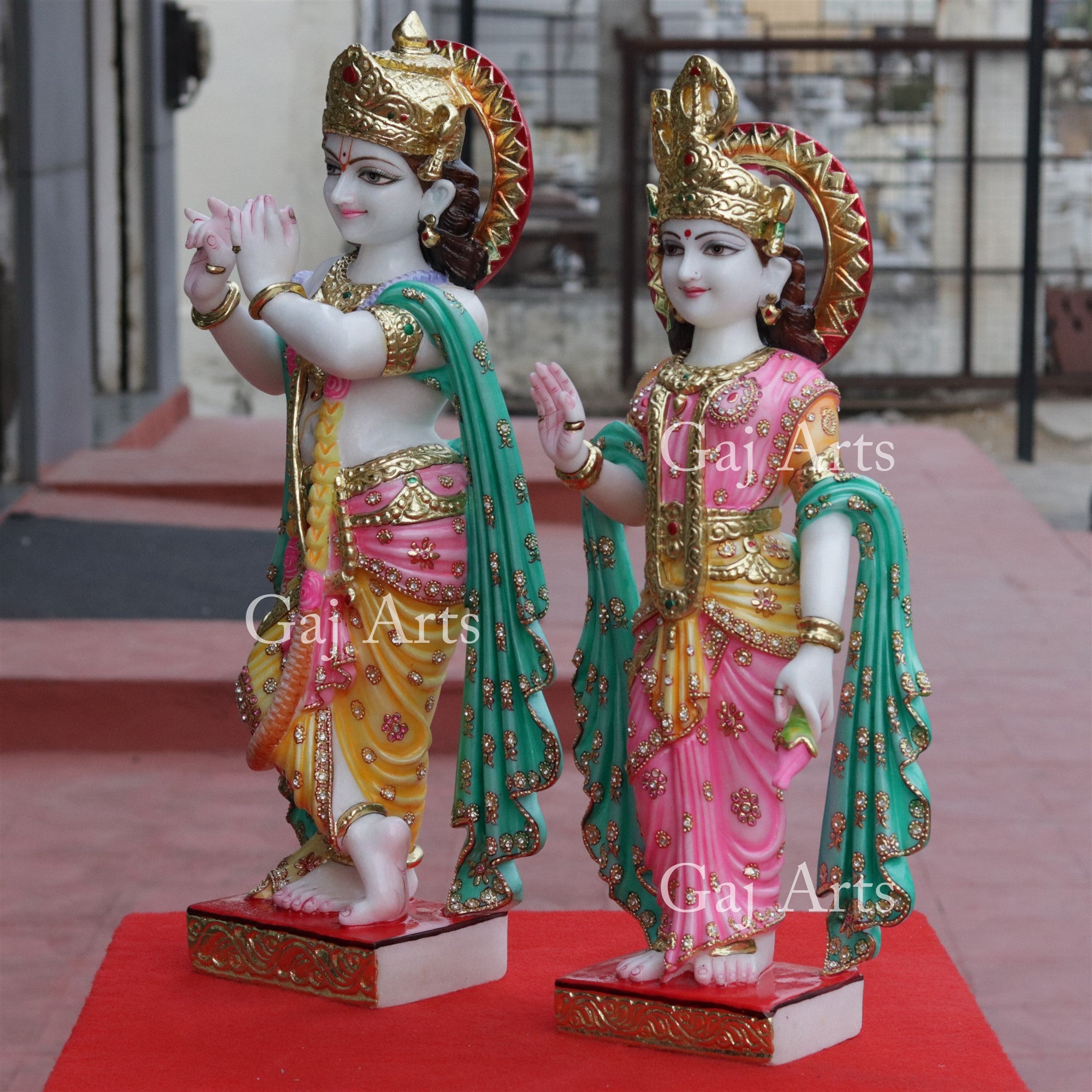 Super White Vietnam Marble Radha Krishna Idol | 27 Inch