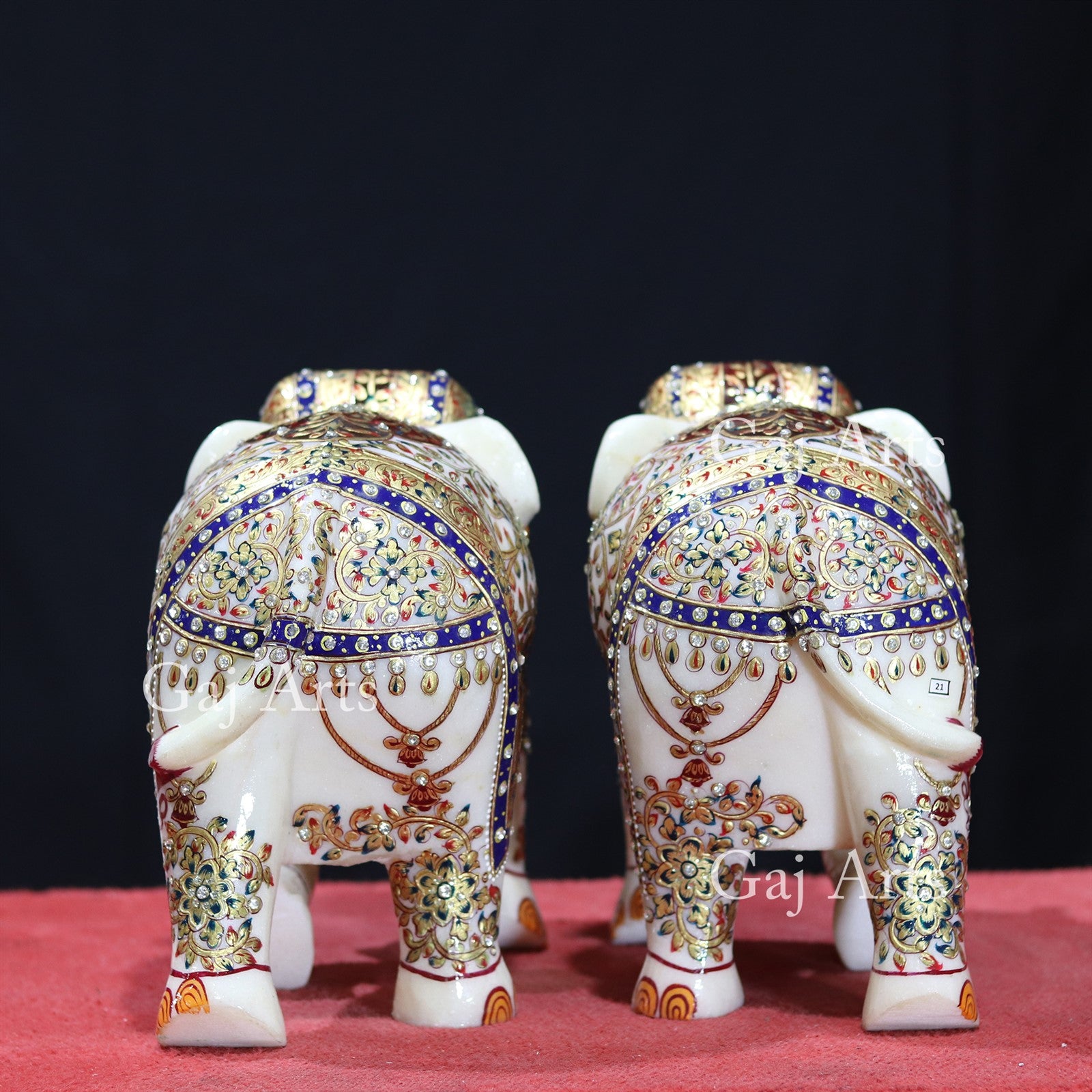 White Marble Meenakari Elephant Idol | 10 Inch