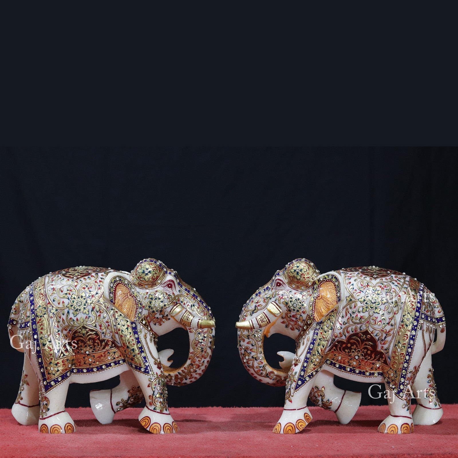 White Marble Meenakari Elephant Idol | 10 Inch