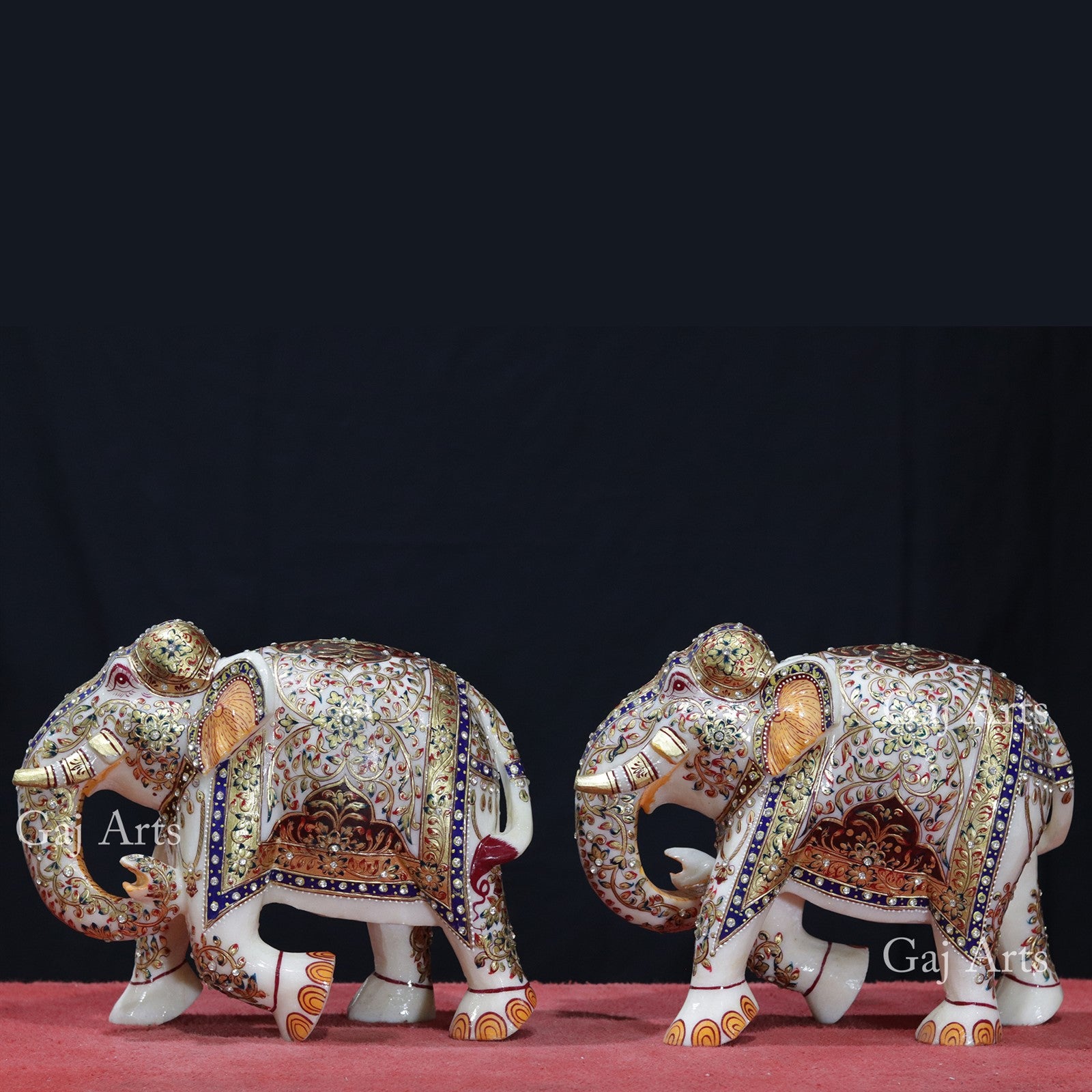 White Marble Meenakari Elephant Idol | 10 Inch
