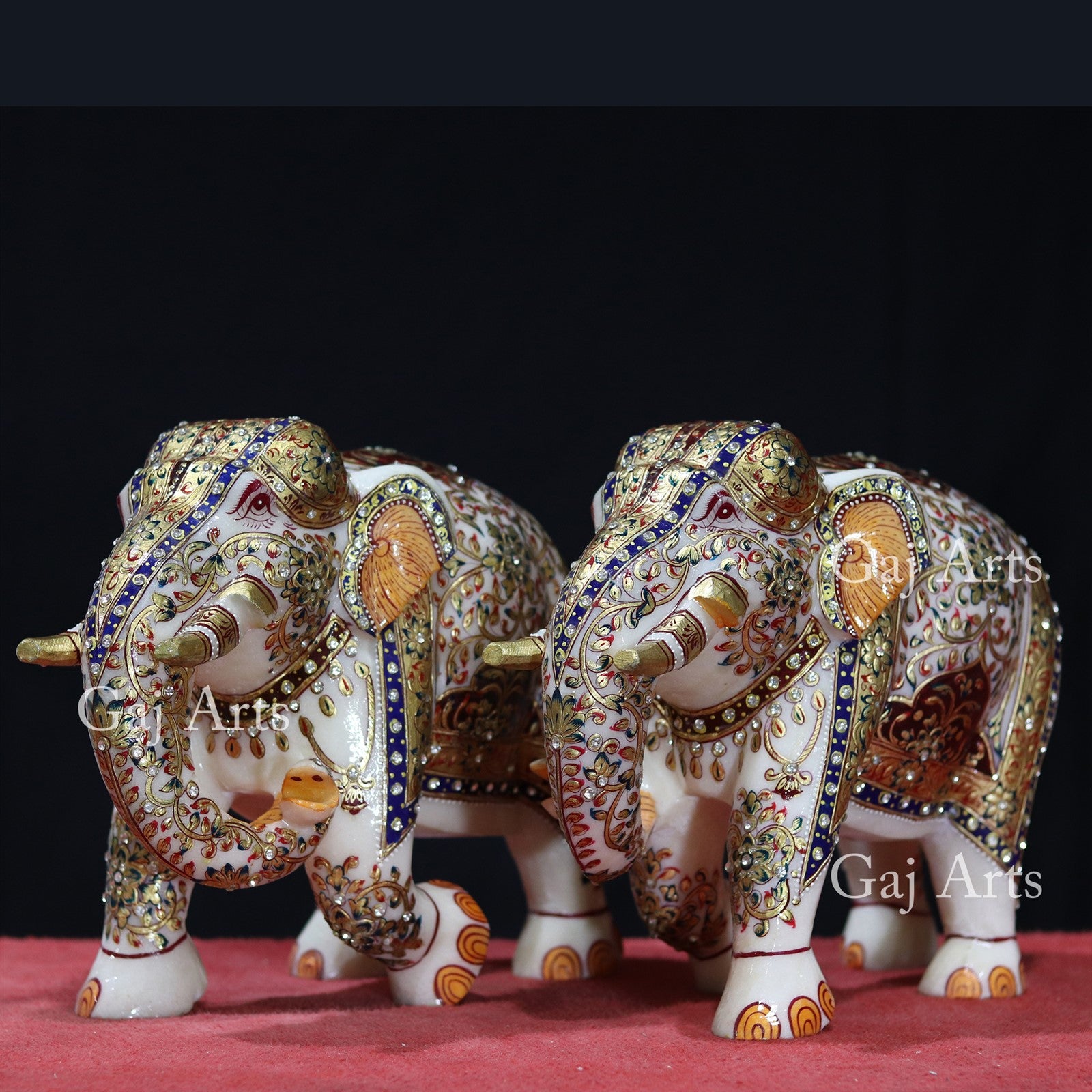 White Marble Meenakari Elephant Idol | 10 Inch