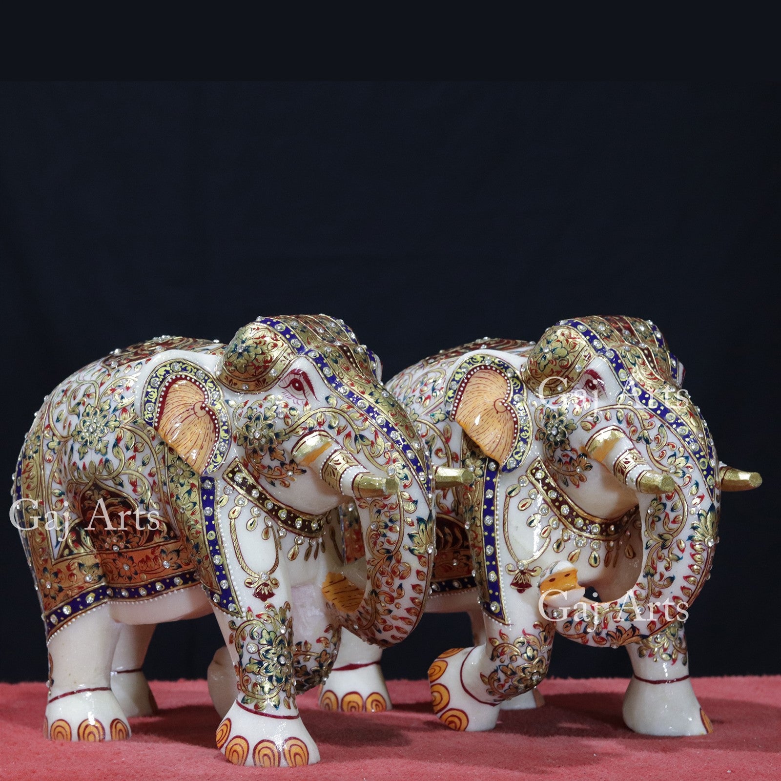 White Marble Meenakari Elephant Idol | 10 Inch