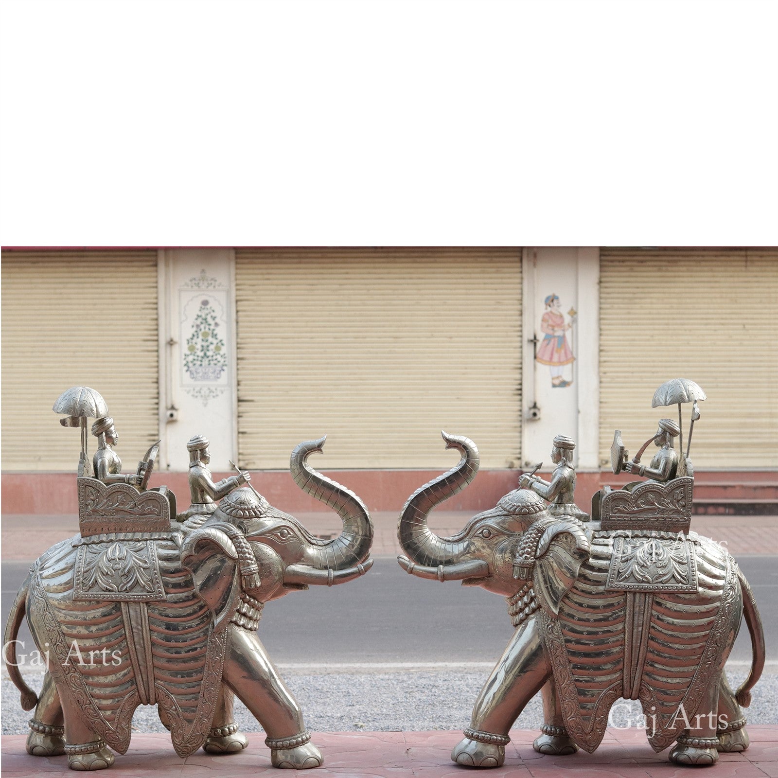 Silver Plated Wooden Elephant Statue | 41 Inch