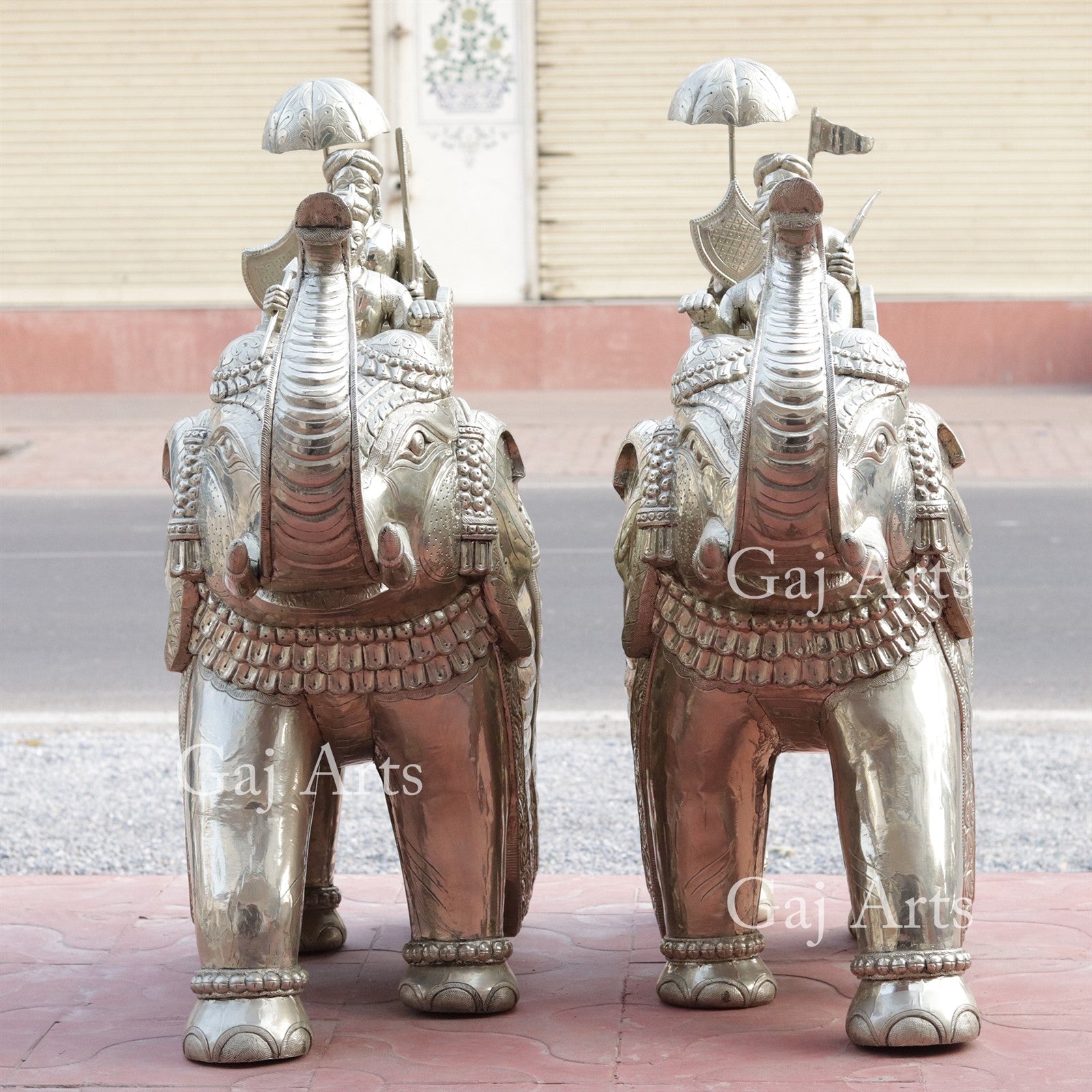 Silver Plated Wooden Elephant Statue | 41 Inch