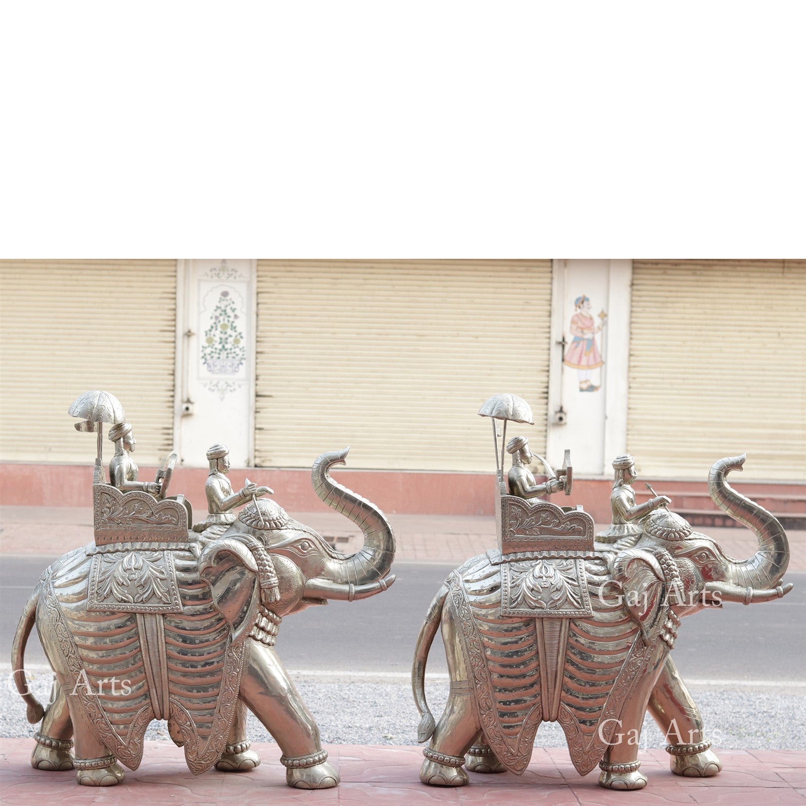 Silver Plated Wooden Elephant Statue | 41 Inch