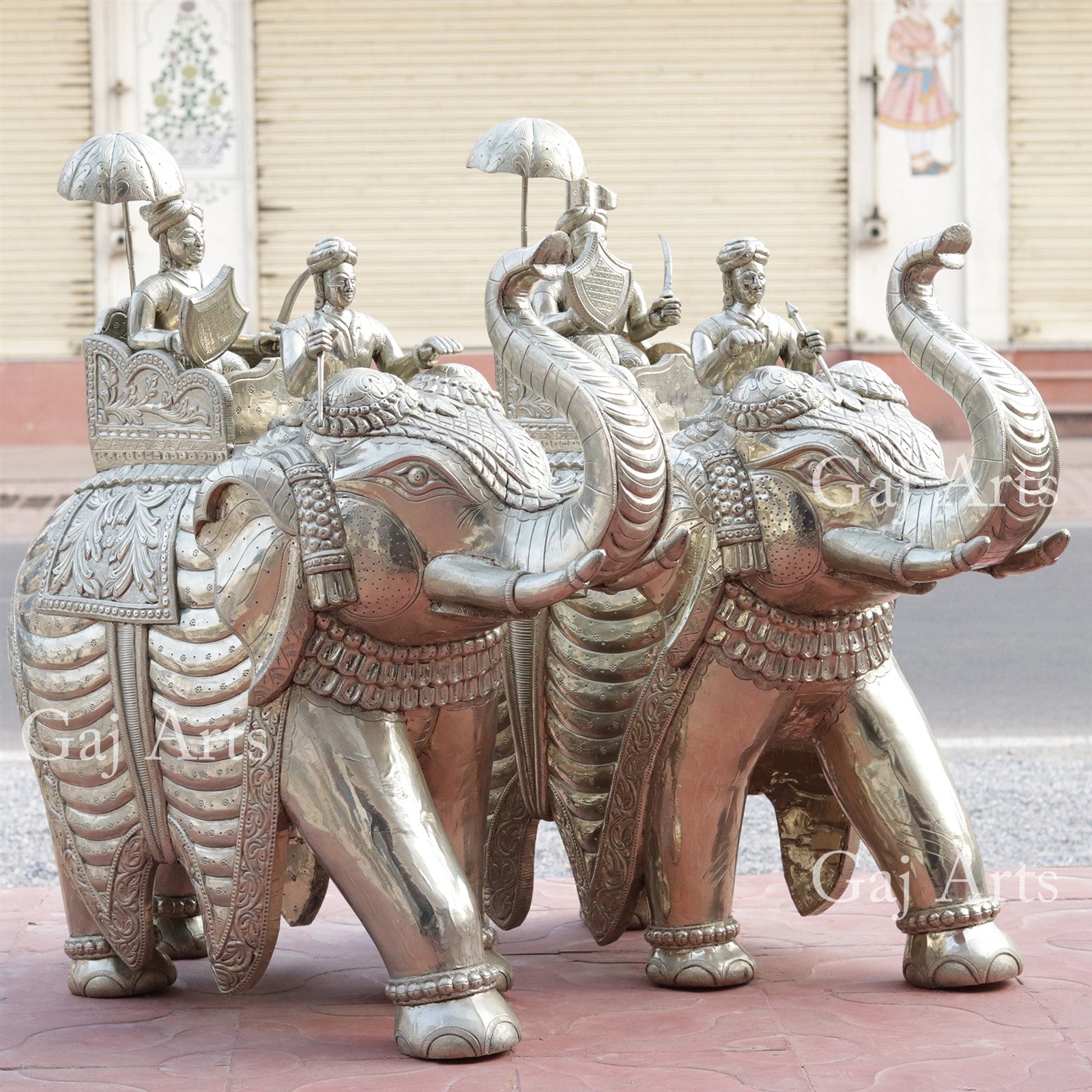 Silver Plated Wooden Elephant Statue | 41 Inch