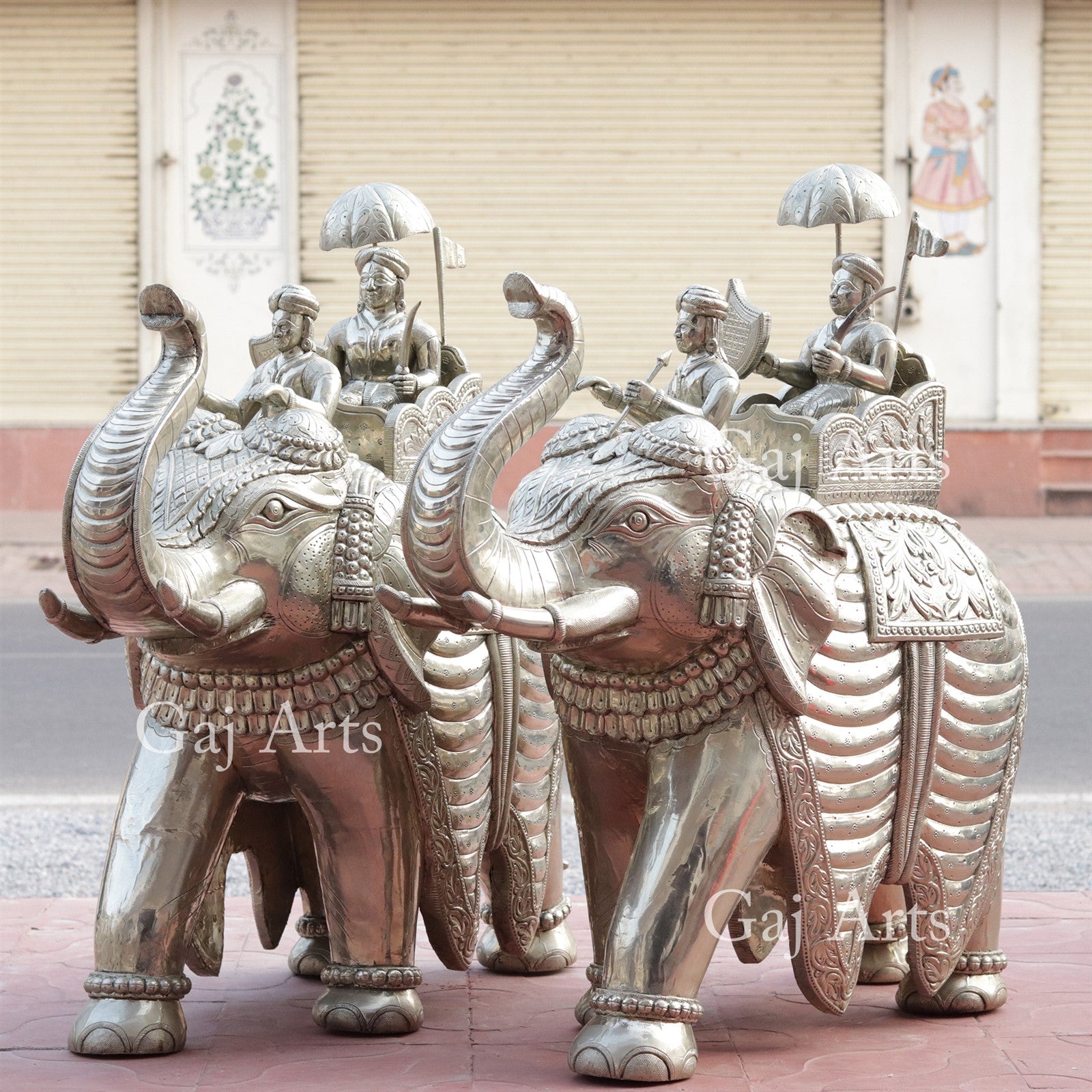 Silver Plated Wooden Elephant Statue | 41 Inch