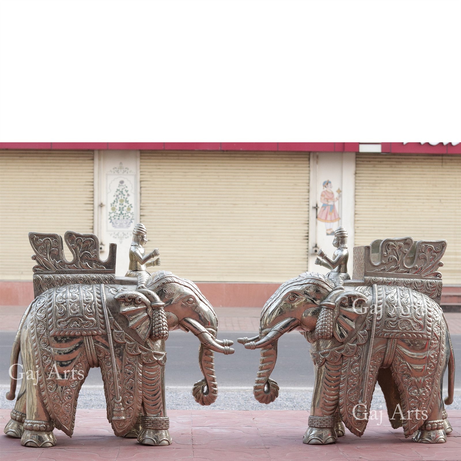 Silver Plated Wooden Elephant Statue | 36 Inch