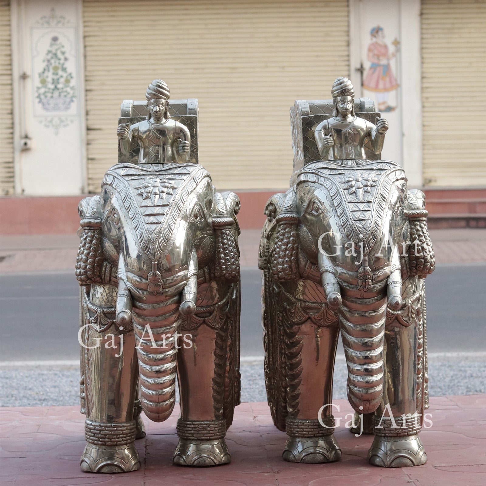 Silver Plated Wooden Elephant Statue | 36 Inch