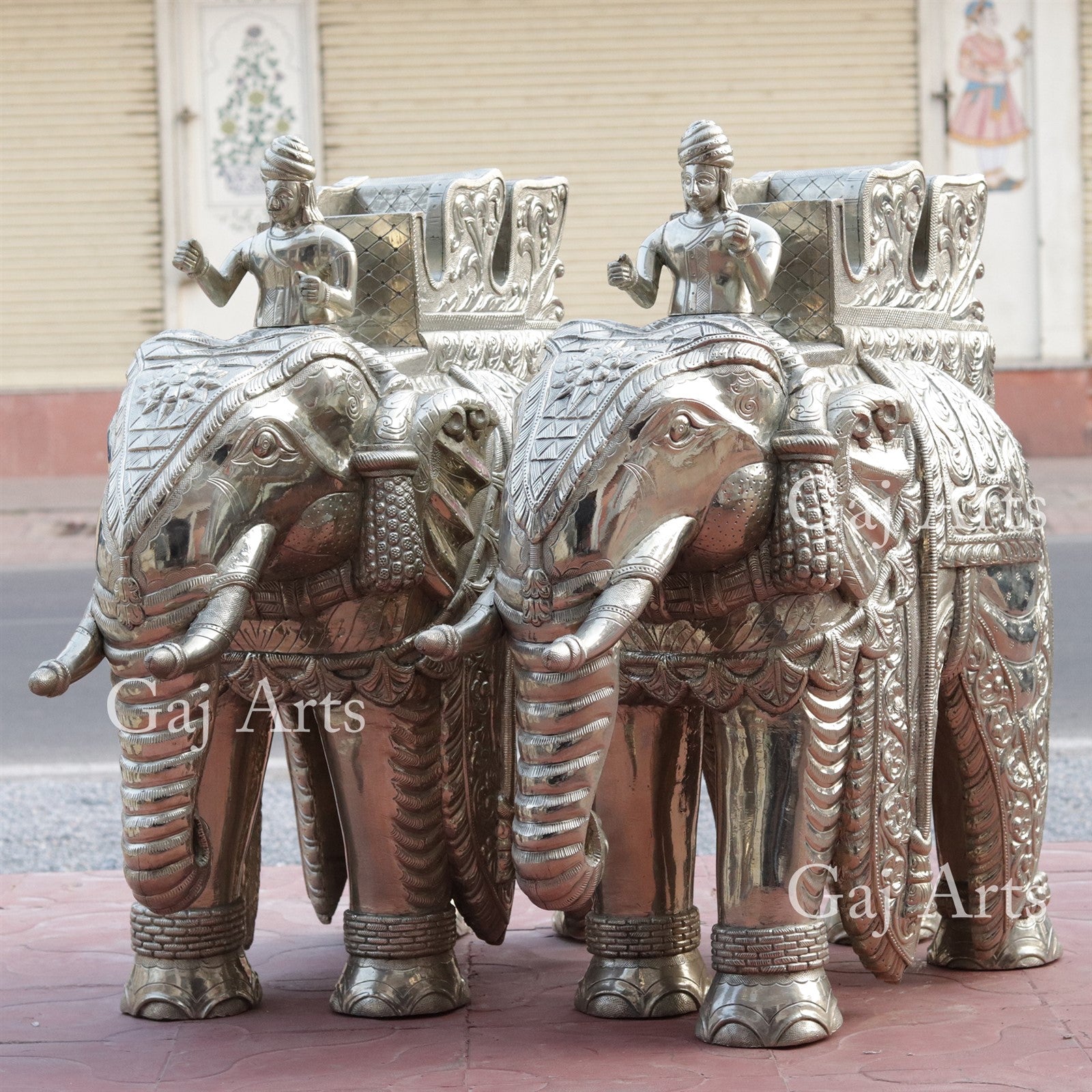 Silver Plated Wooden Elephant Statue | 36 Inch