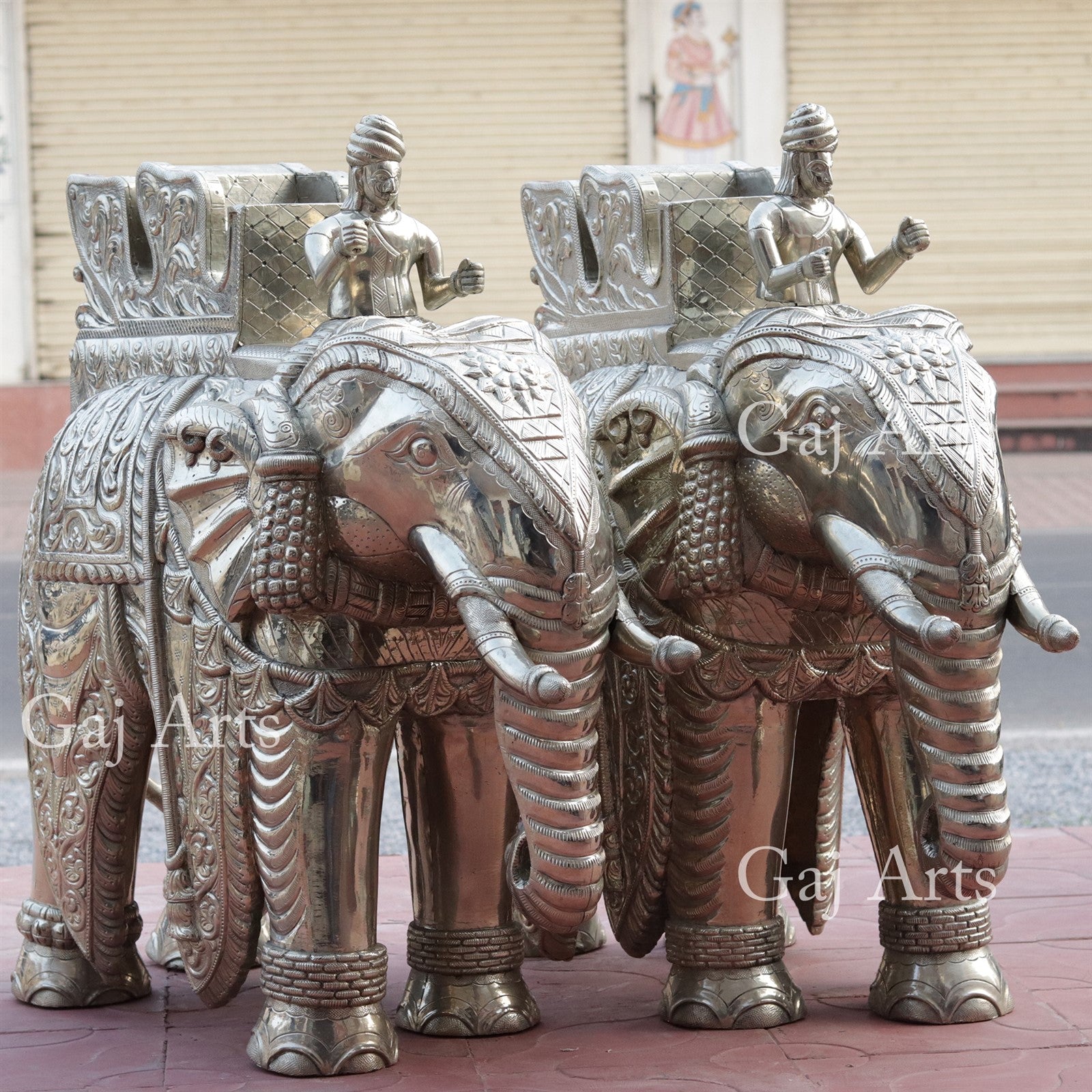 Silver Plated Wooden Elephant Statue | 36 Inch