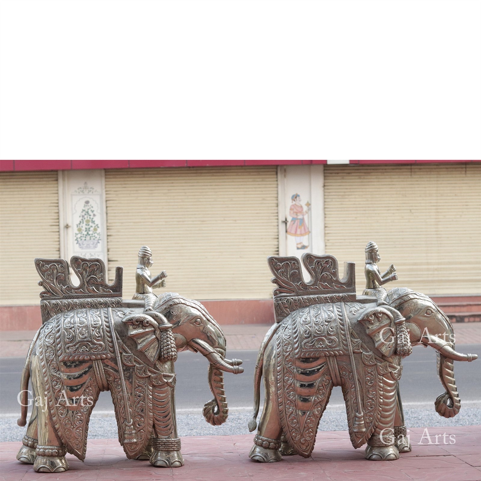 Silver Plated Wooden Elephant Statue | 36 Inch