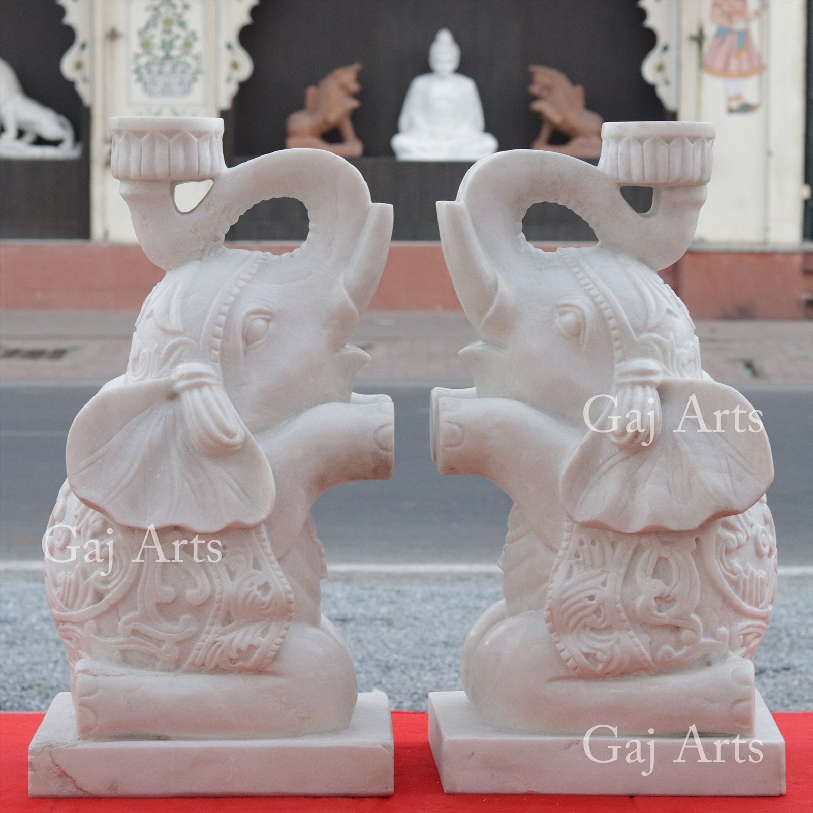 White Makrana Marble Baby Elephant Statue | 28 Inch