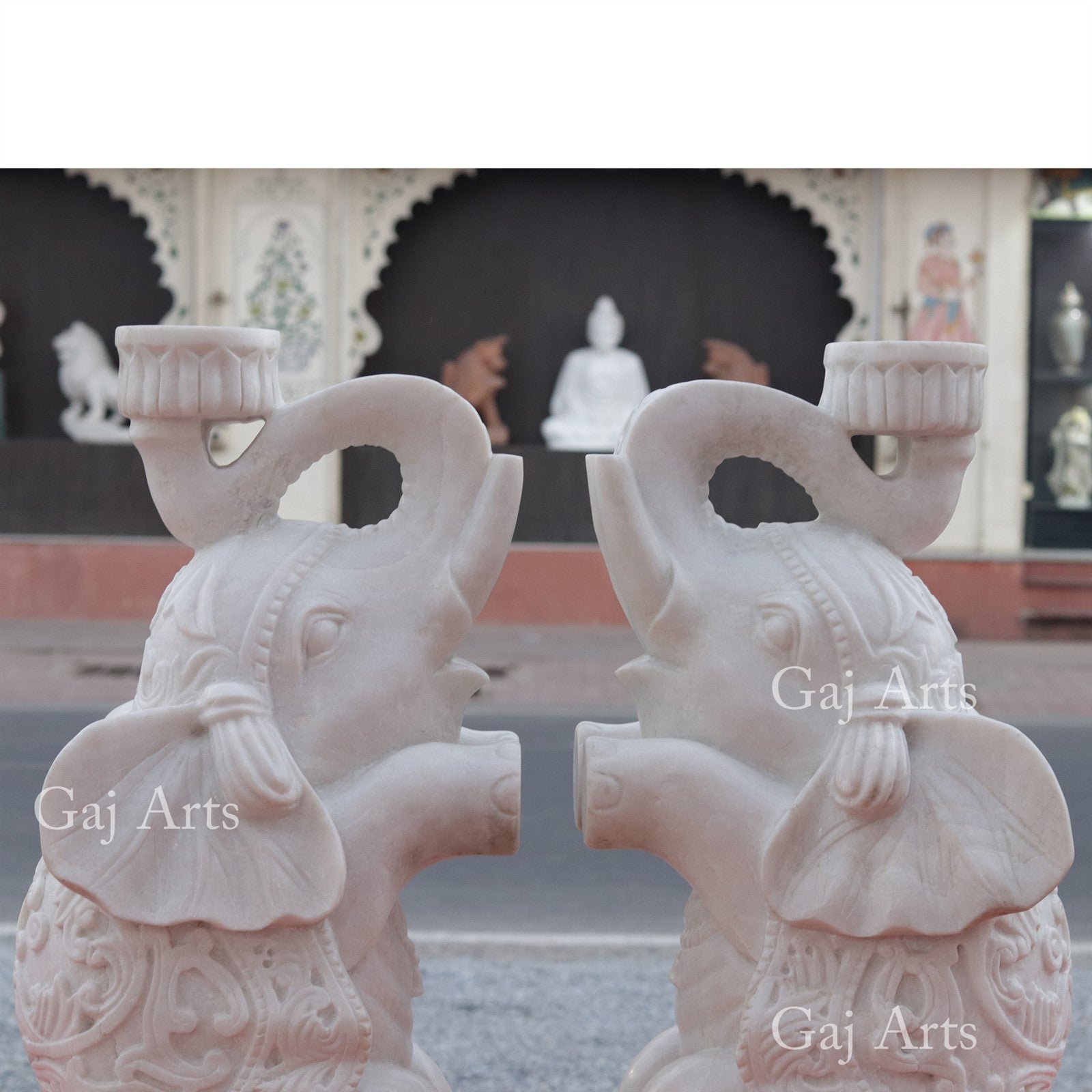 White Makrana Marble Baby Elephant Statue | 28 Inch