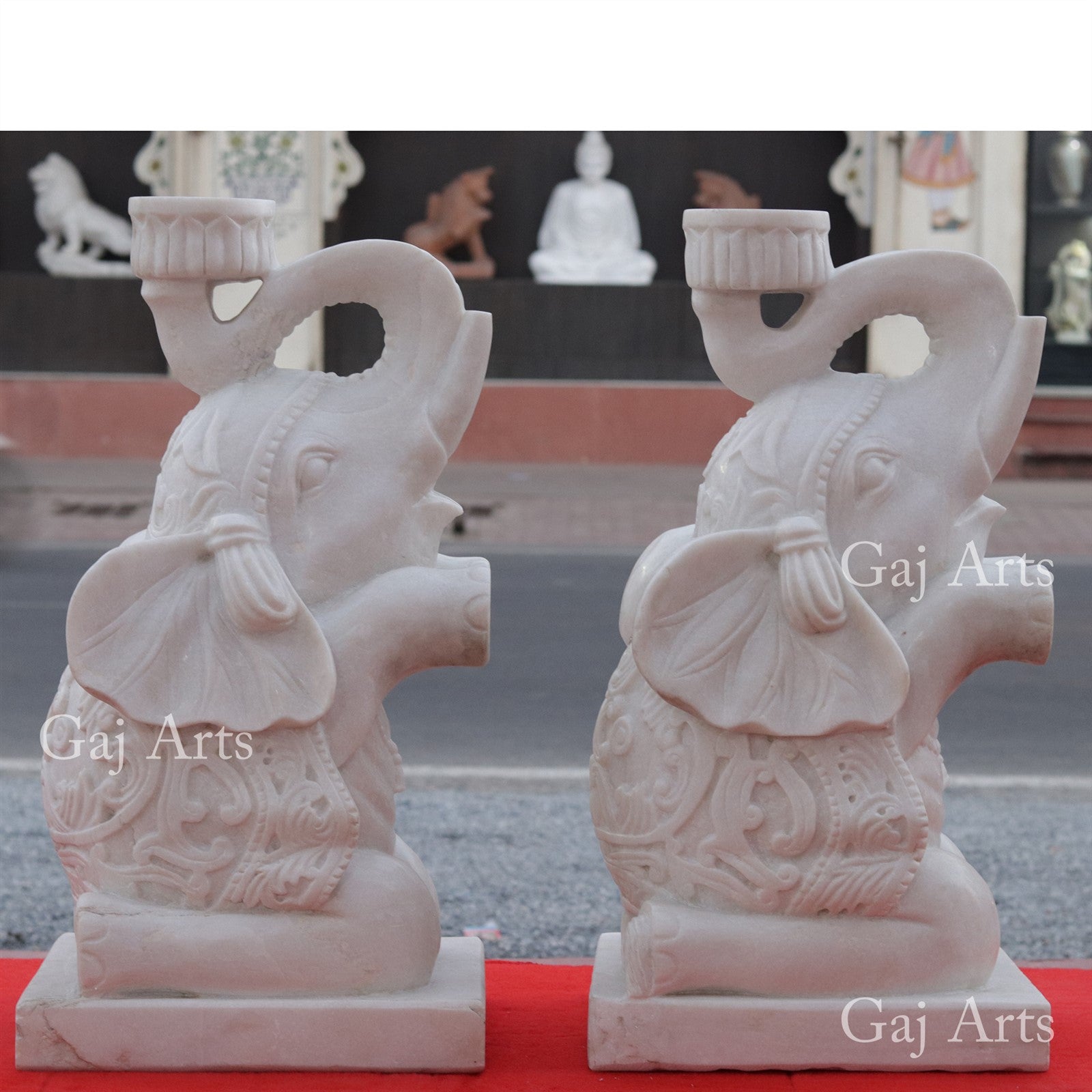 White Makrana Marble Baby Elephant Statue | 28 Inch