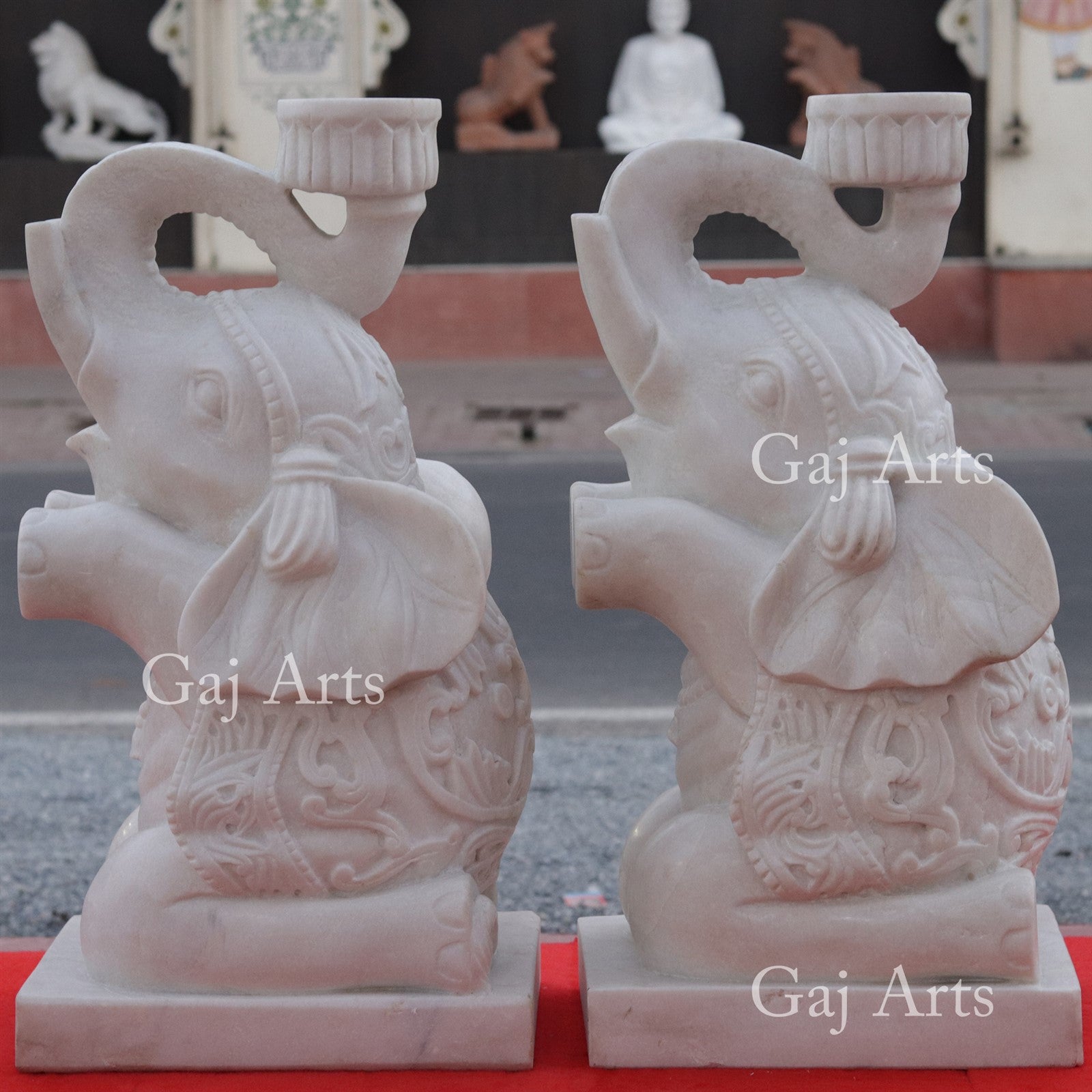 White Makrana Marble Baby Elephant Statue | 28 Inch