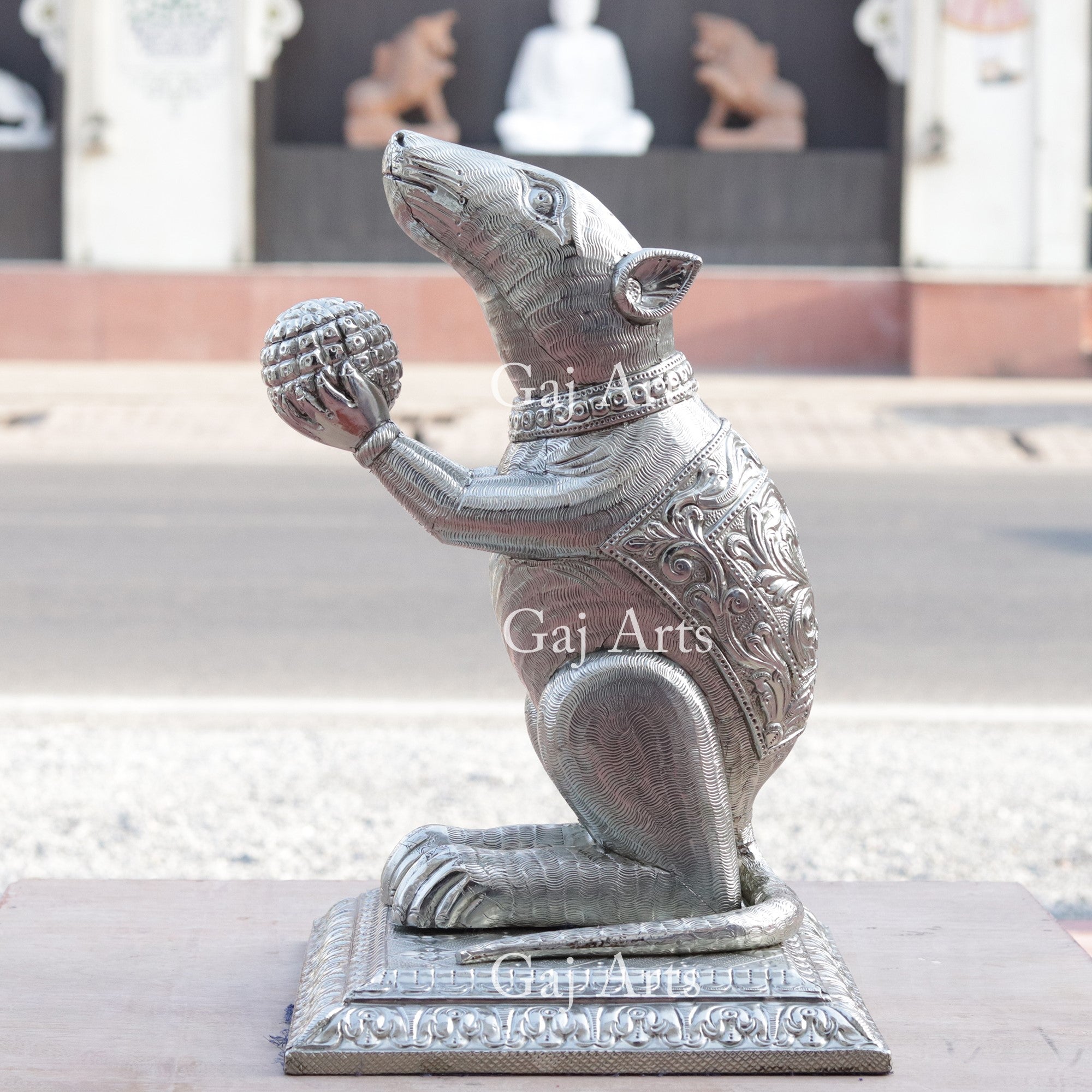 Hand-Carved Wooden Mouse Sculpture | 18 Inch