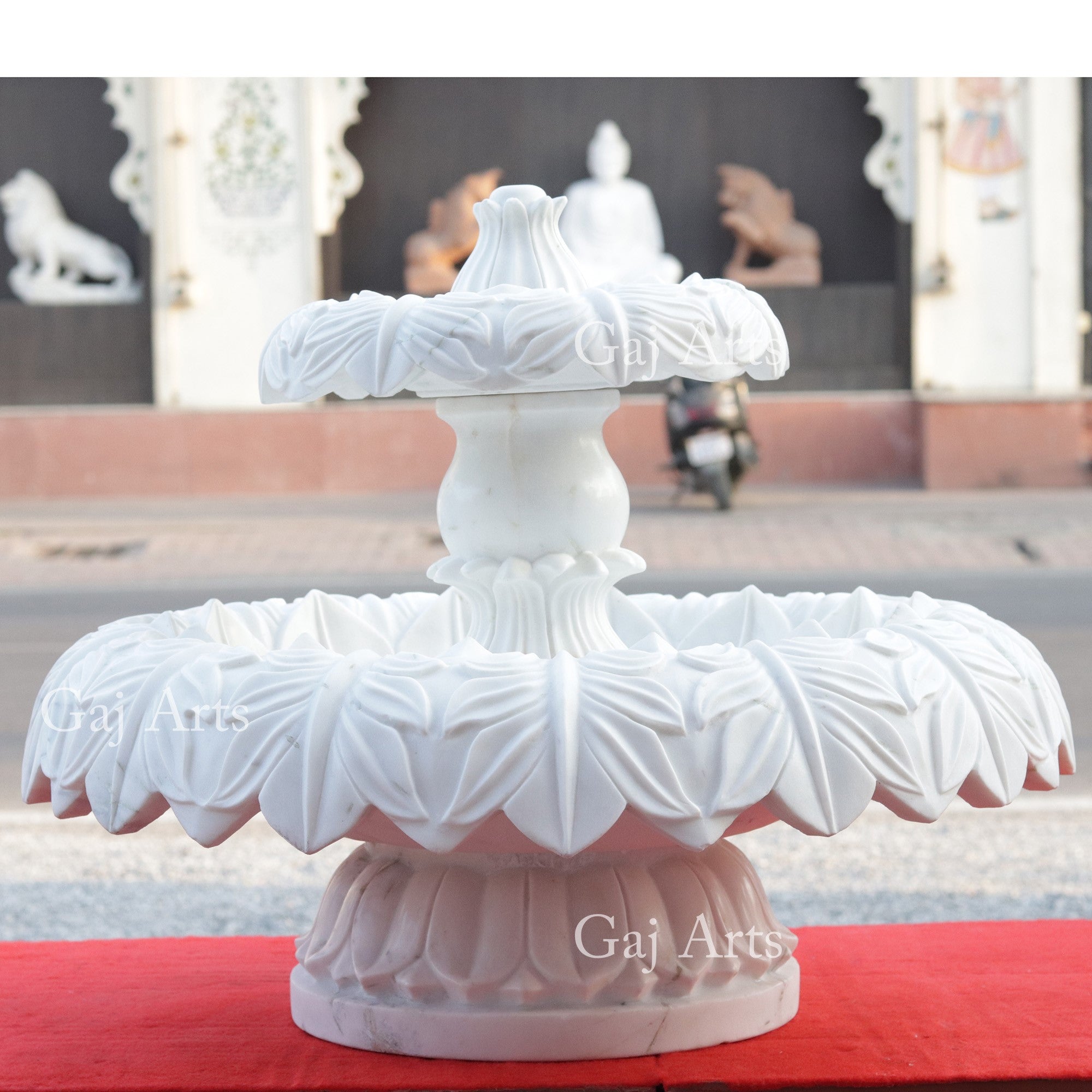 White Marble Floral Water Fountain | 24 Inch