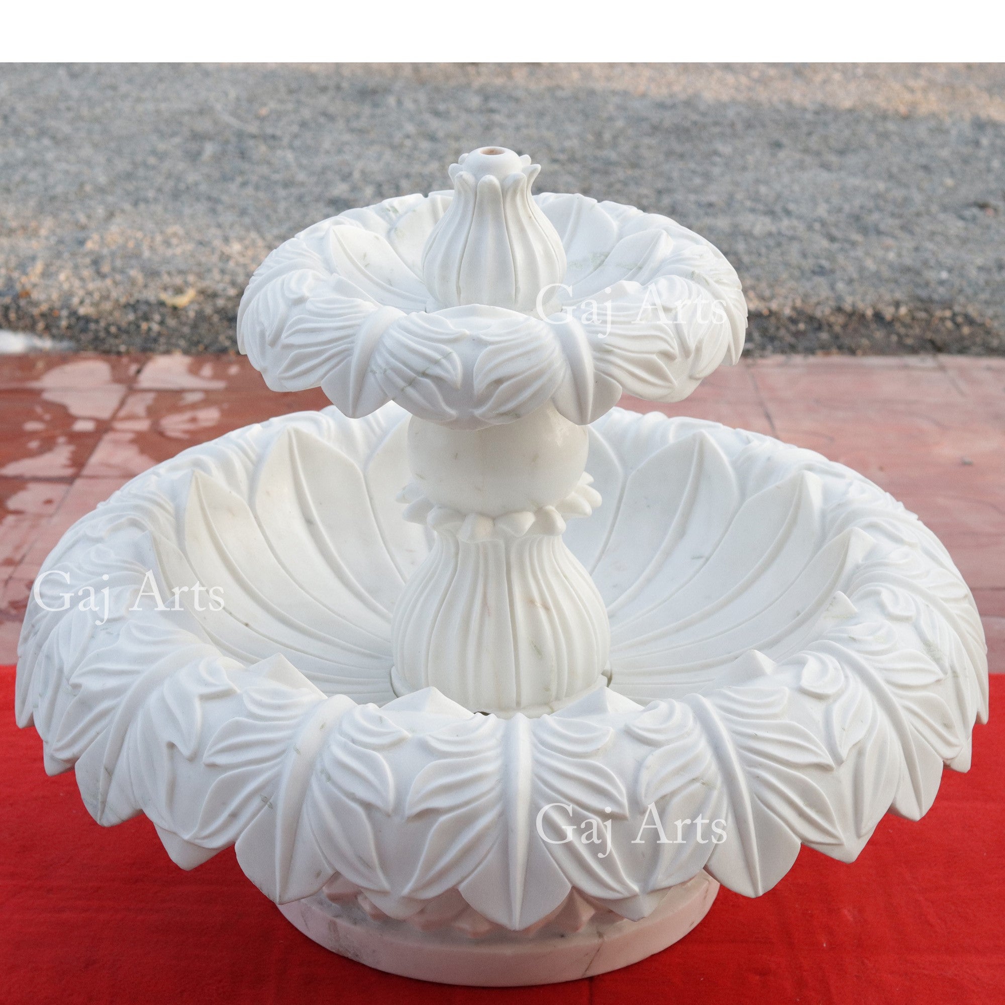 White Marble Floral Water Fountain | 24 Inch