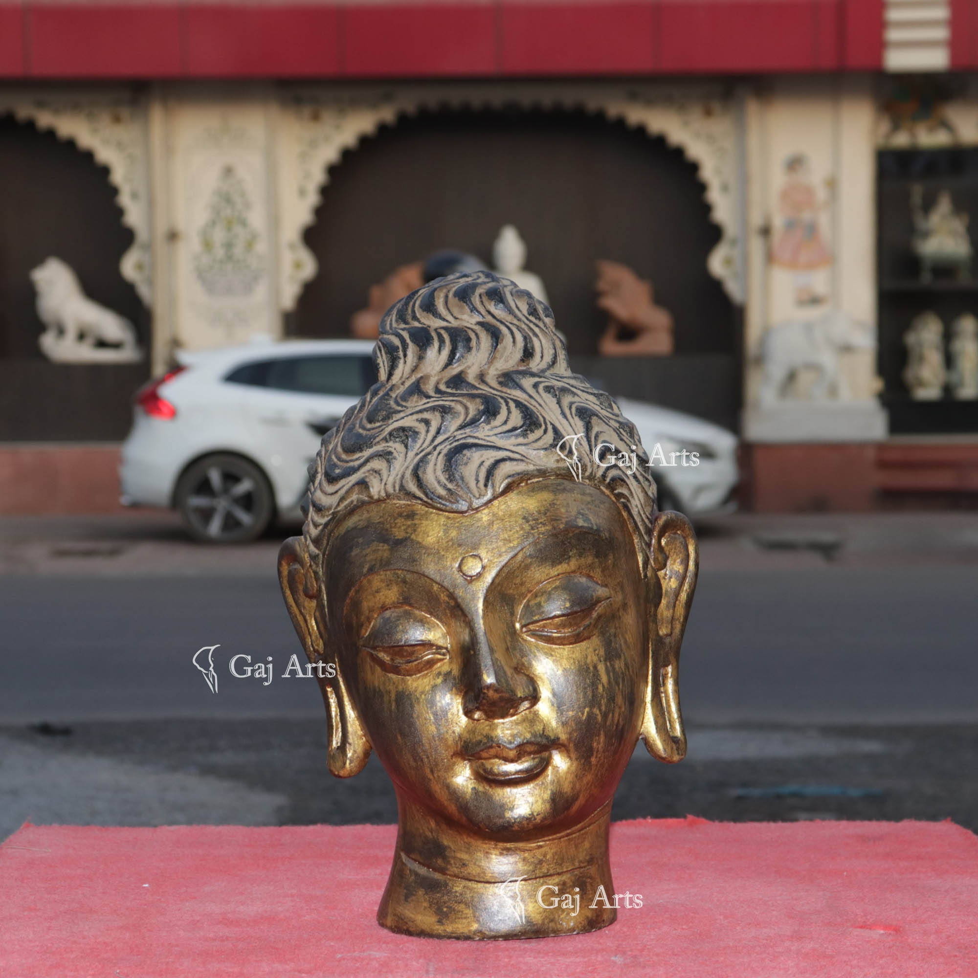 White Sandstone Buddha Head Statue | 15 Inch