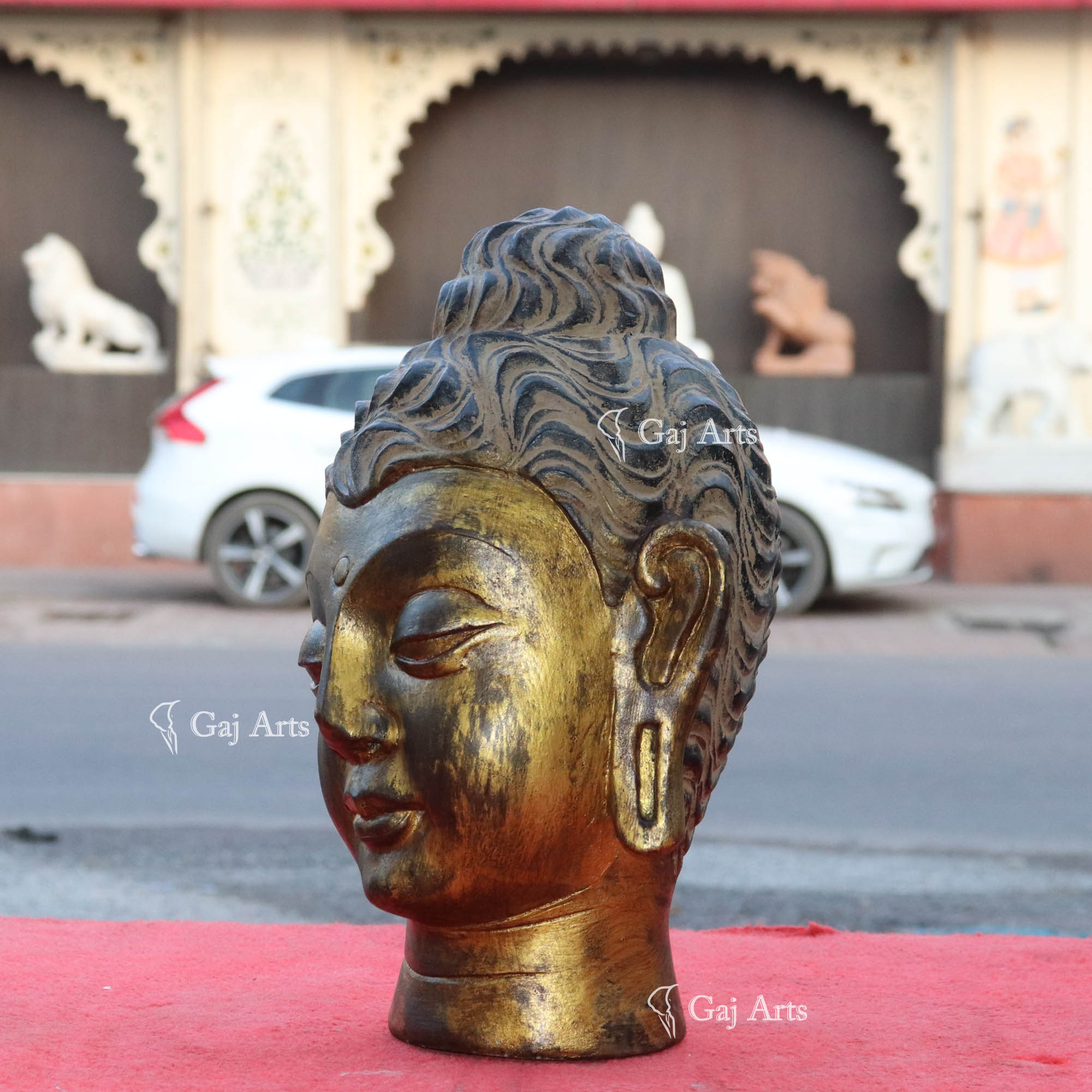 White Sandstone Buddha Head Statue | 15 Inch