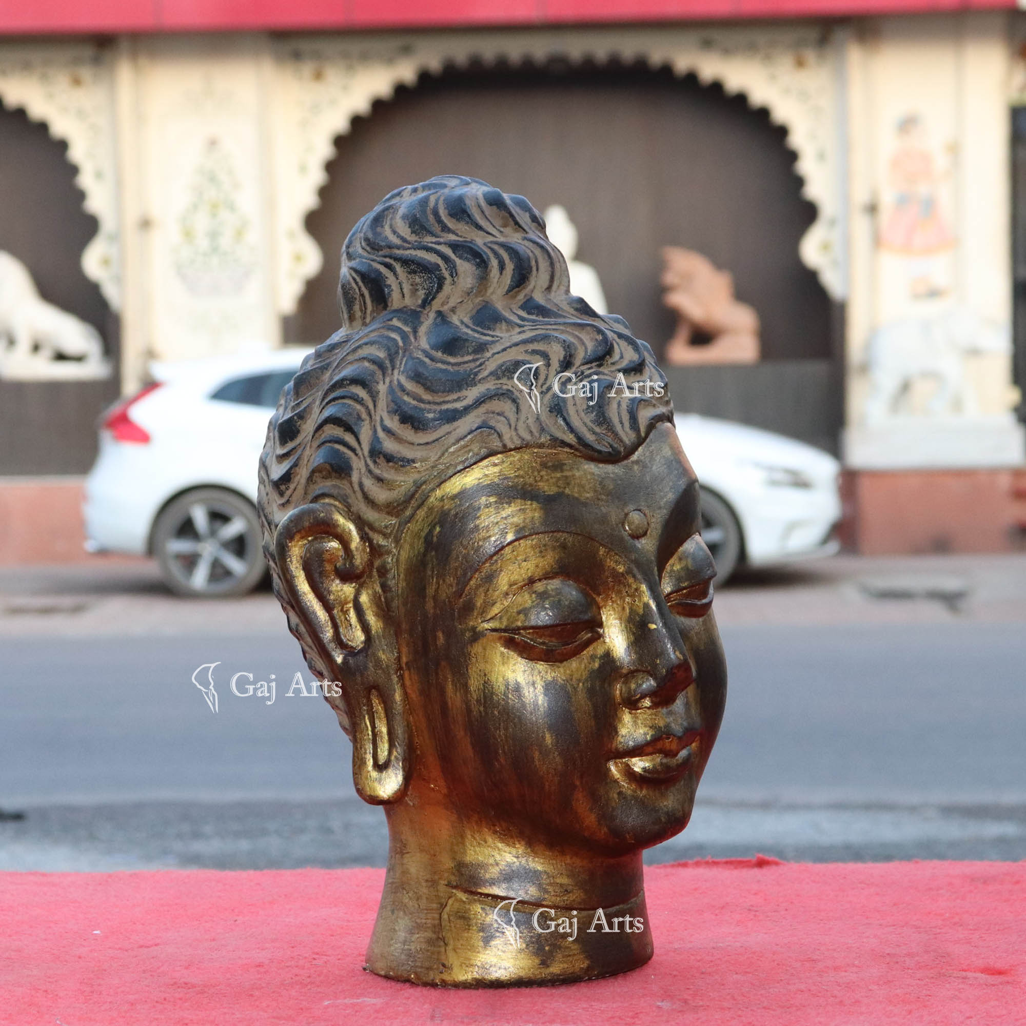 White Sandstone Buddha Head Statue | 15 Inch