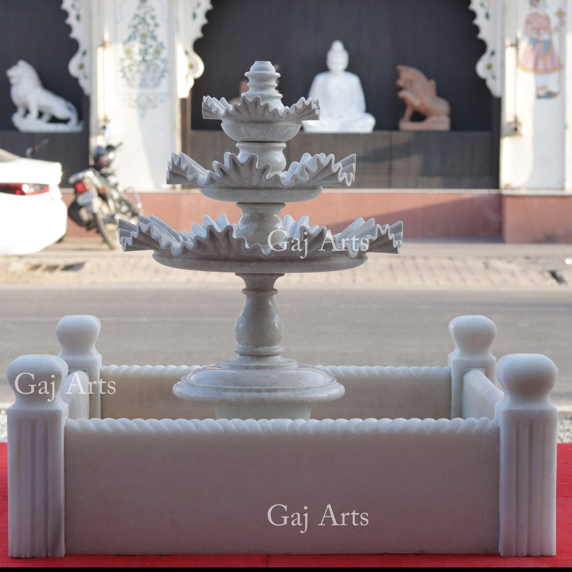 Italian Brown &amp; Makrana Marble Water Fountain | 30 Inch
