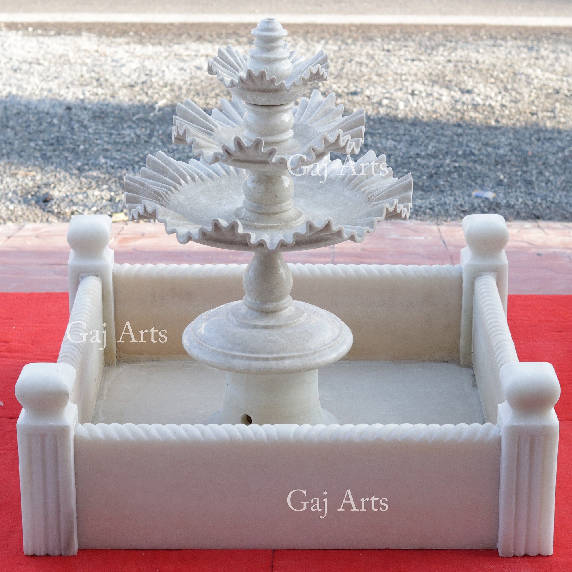 Italian Brown &amp; Makrana Marble Water Fountain | 30 Inch