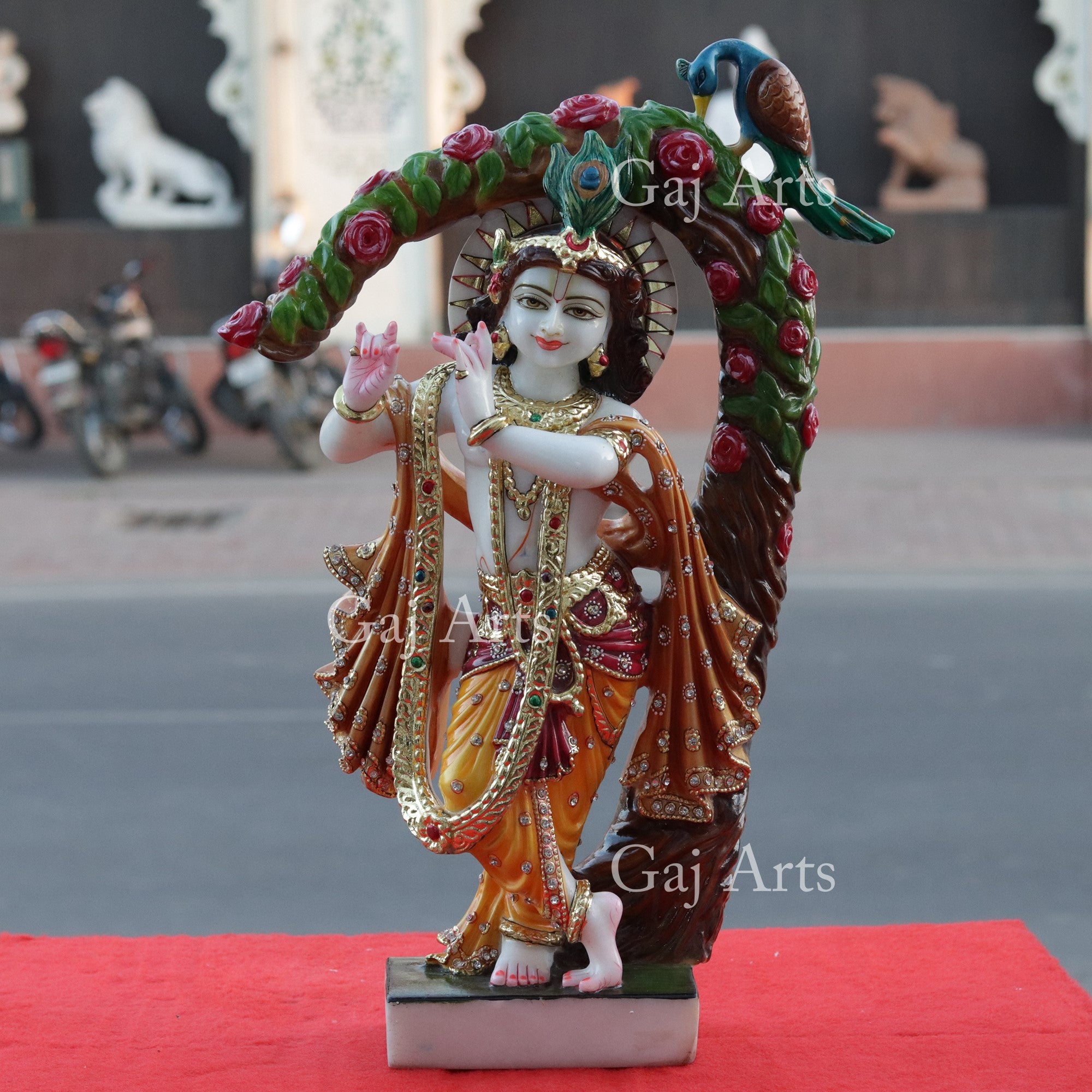 Super White Vietnam Marble Krishna Statue | 21 Inch