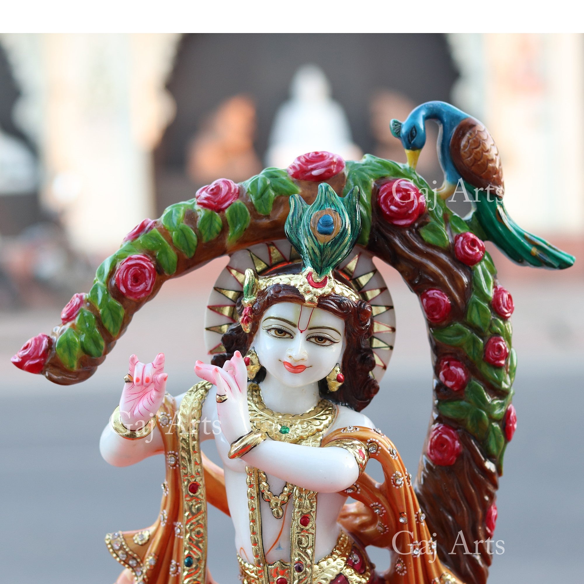 Super White Vietnam Marble Krishna Statue | 21 Inch