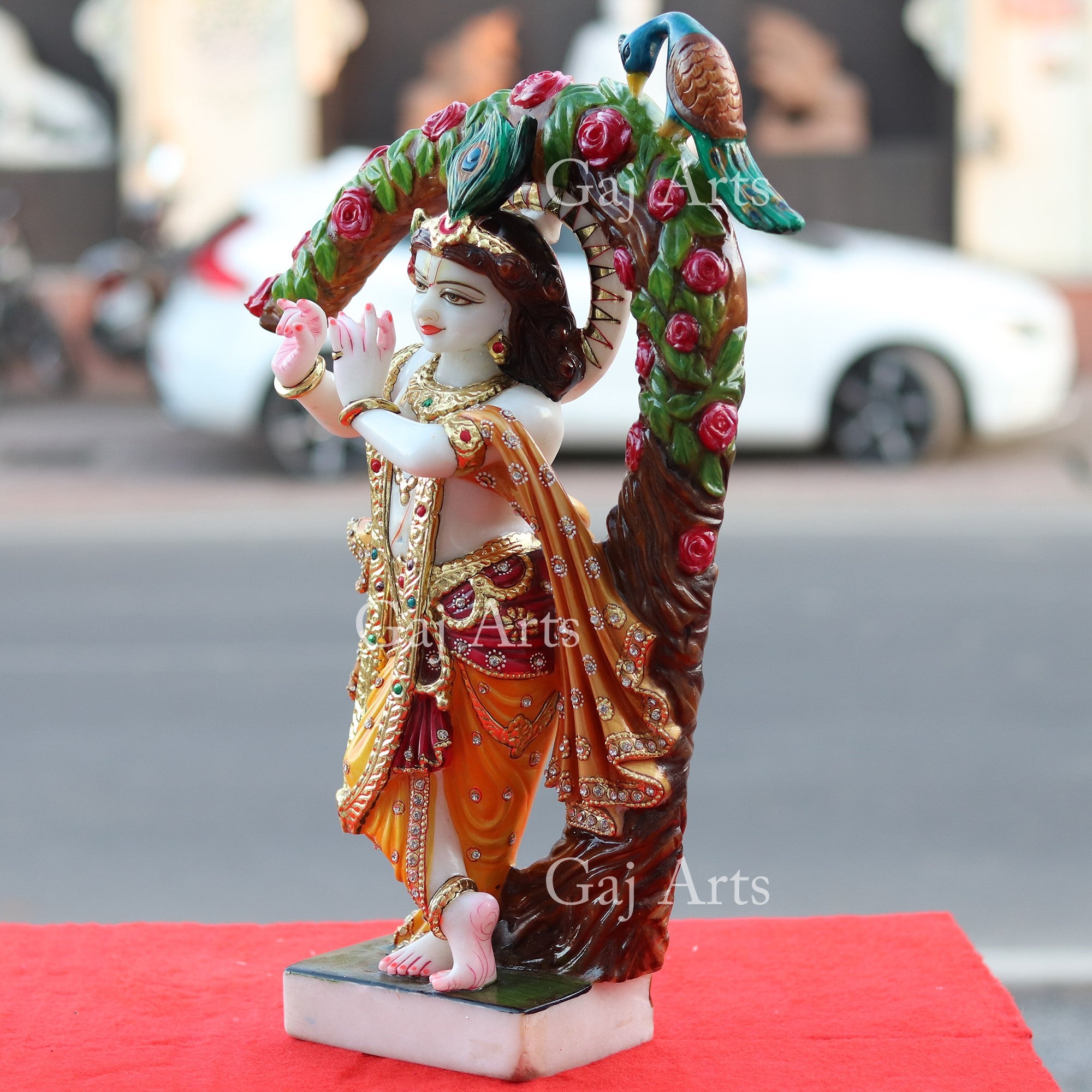 Super White Vietnam Marble Krishna Statue | 21 Inch