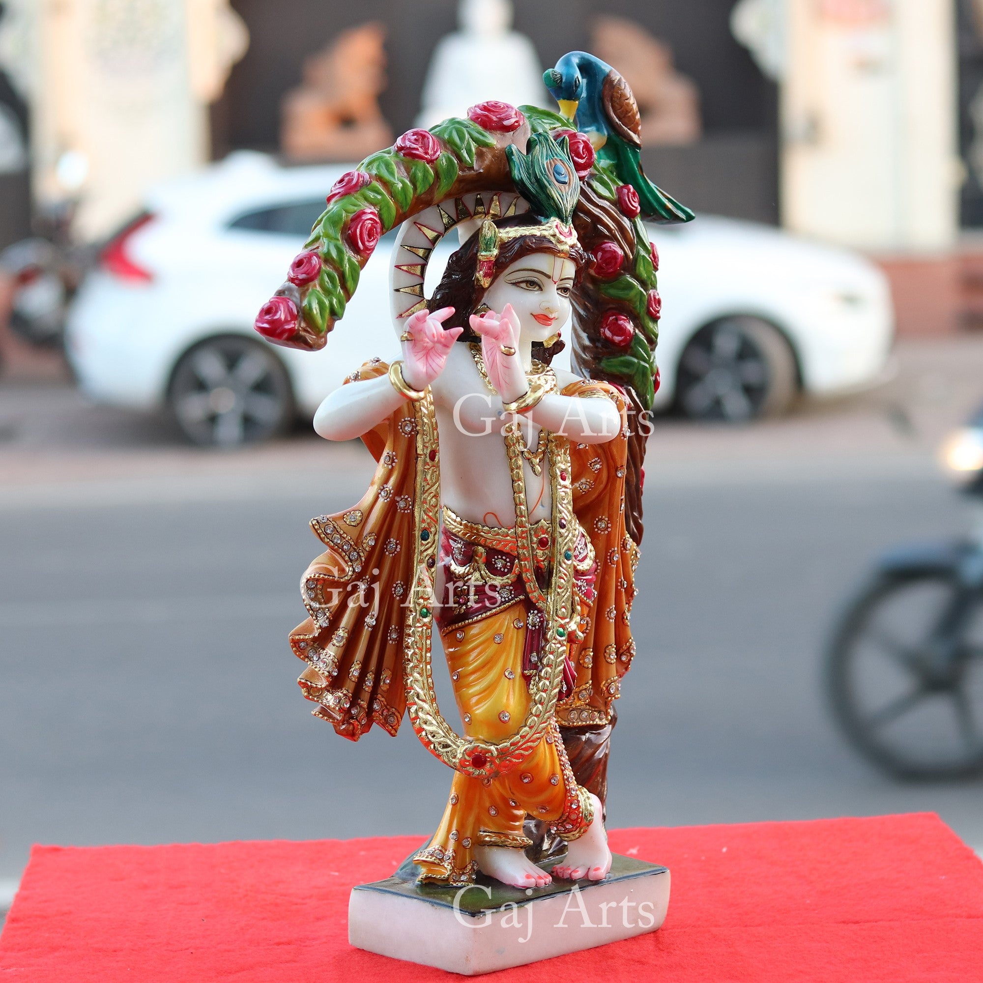 Super White Vietnam Marble Krishna Statue | 21 Inch
